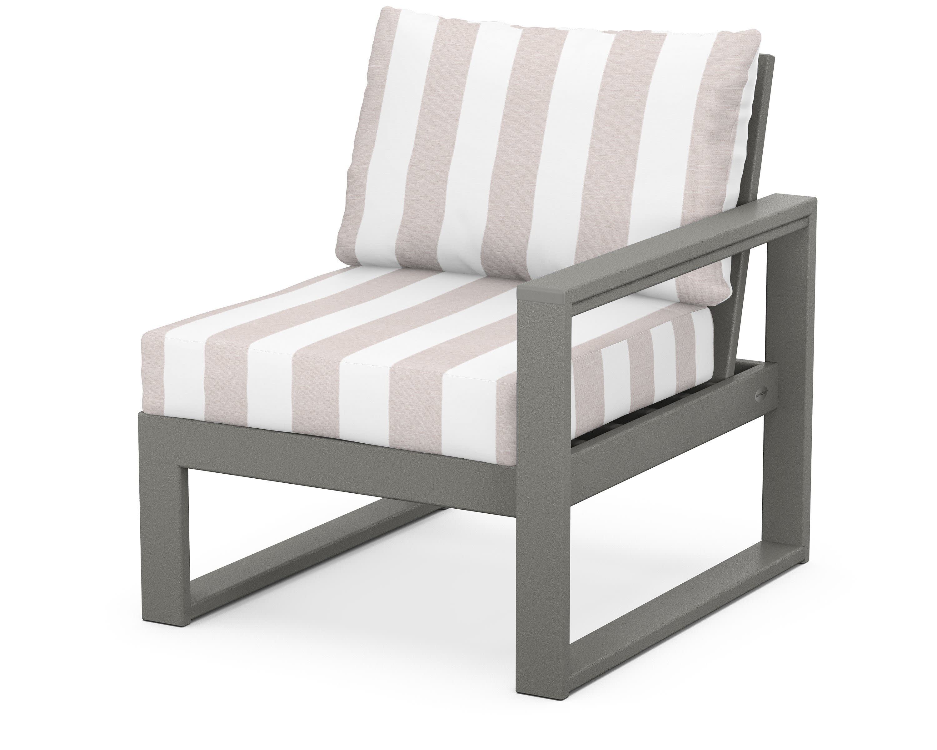 EDGE Modular Right Arm Chair in Slate Grey / Cabana Stripe Dune Burlap
