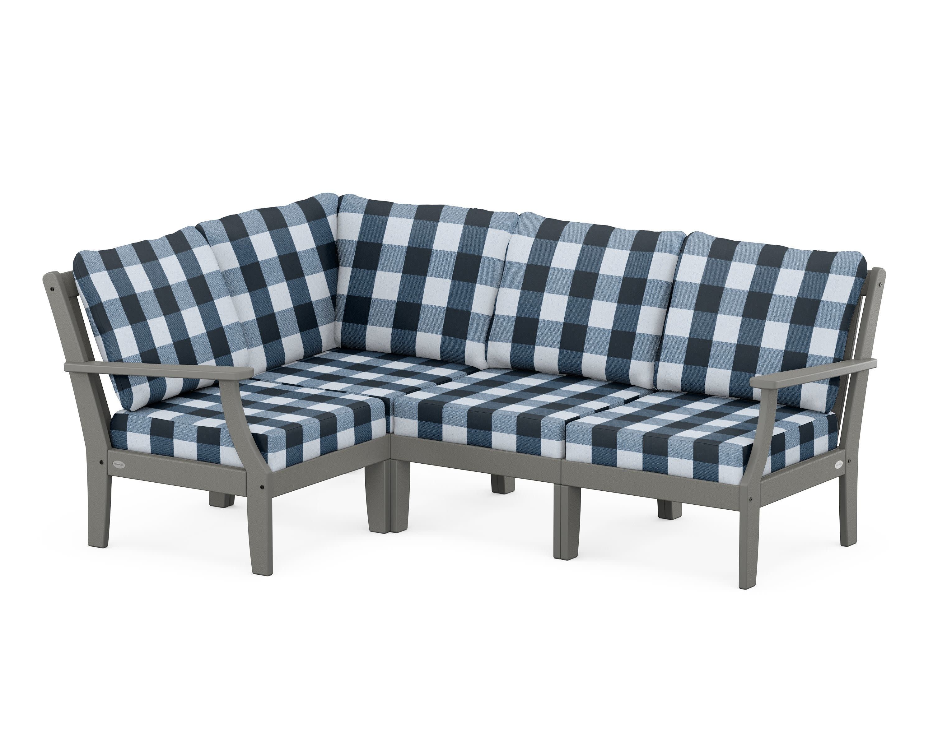Braxton Modular 4-Piece Deep Seating Set in Slate Grey / Buffalo Plaid Marine Indigo