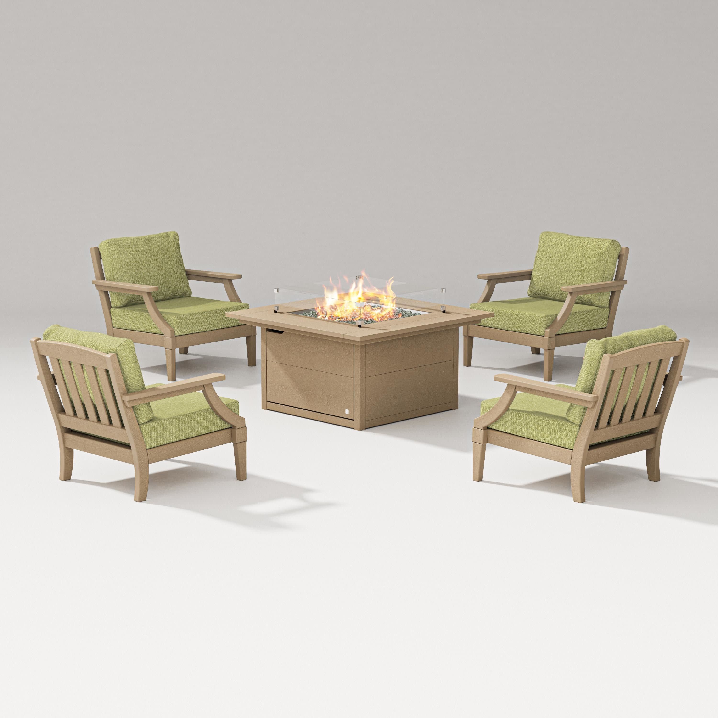 Estate 5-Piece Lounge Fire Table Set in Vintage Sahara / Chartreuse Boucle