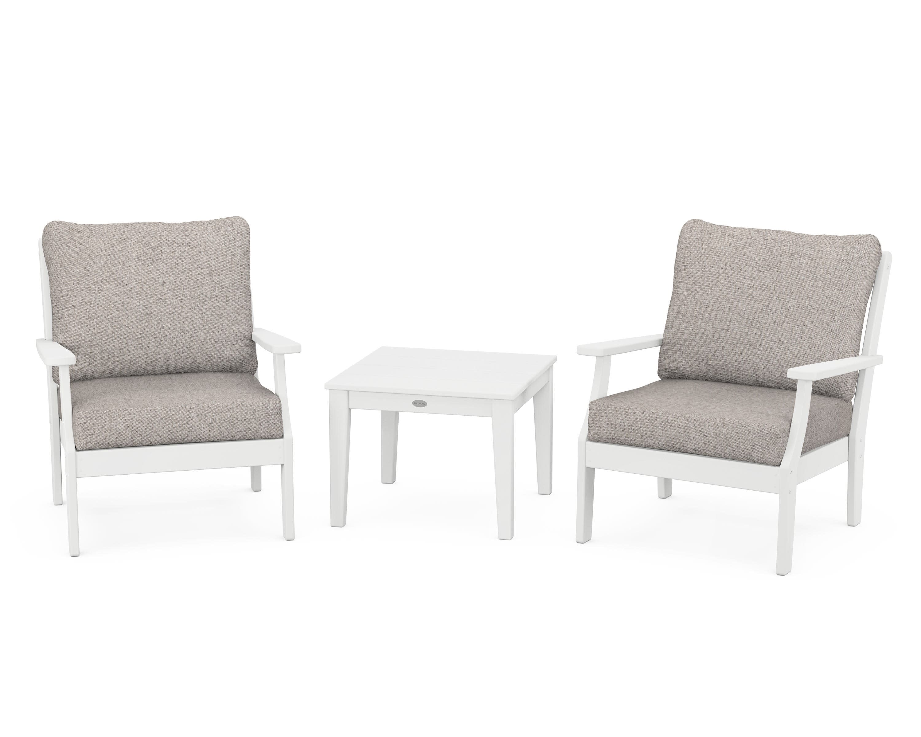 Braxton 3-Piece Deep Seating Set in White / Weathered Tweed