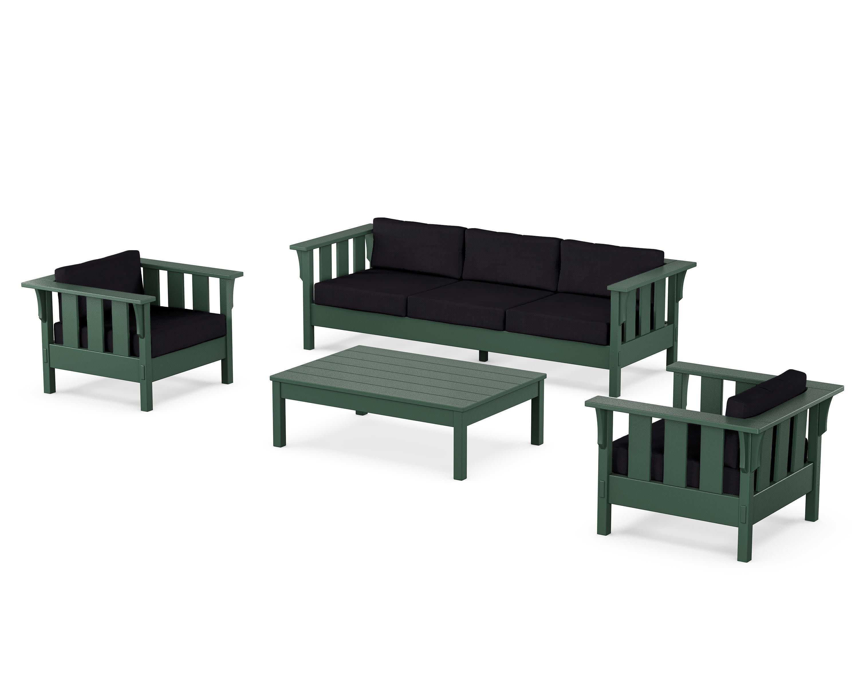 Acadia 4-Piece Deep Seating Set with Sofa in Green / Midnight Linen