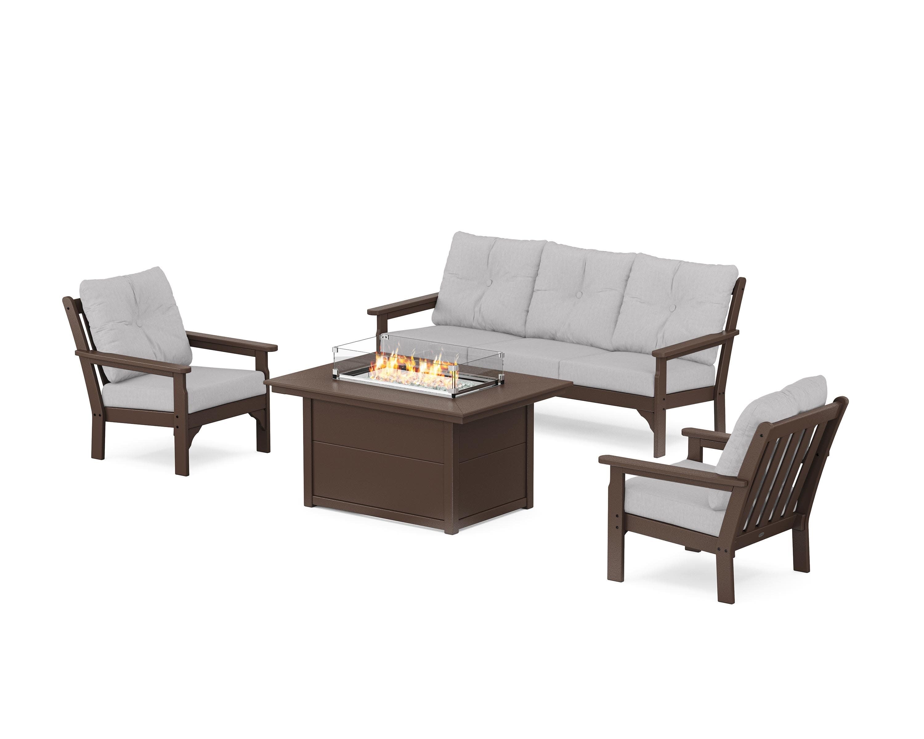 Vineyard Deep Seating Fire Pit Table Set in Mahogany / Granite