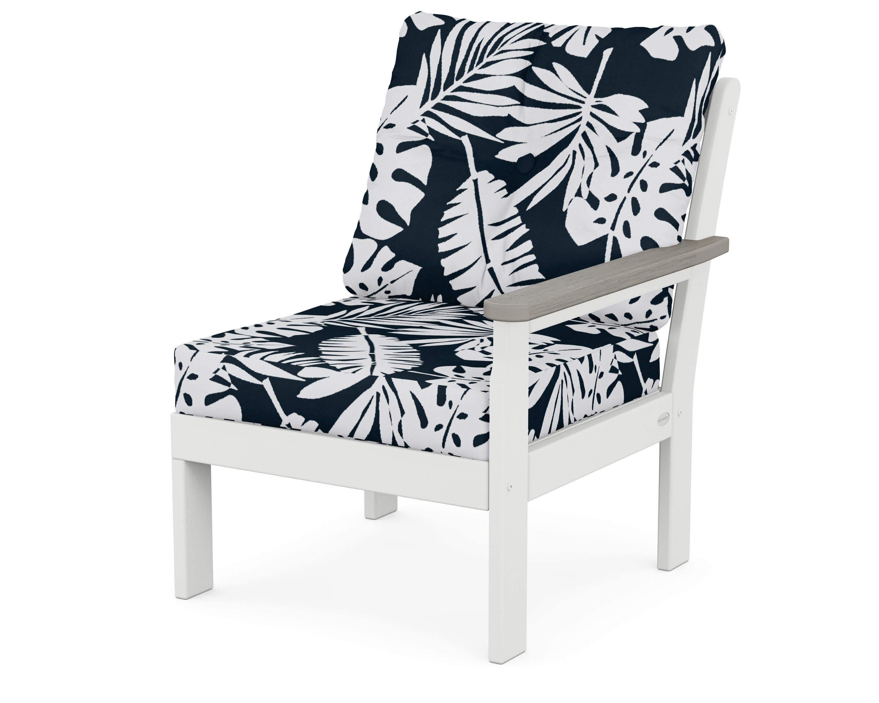 Vineyard Modular Right Arm Chair in White / Driftwood / Leaf Marine Indigo