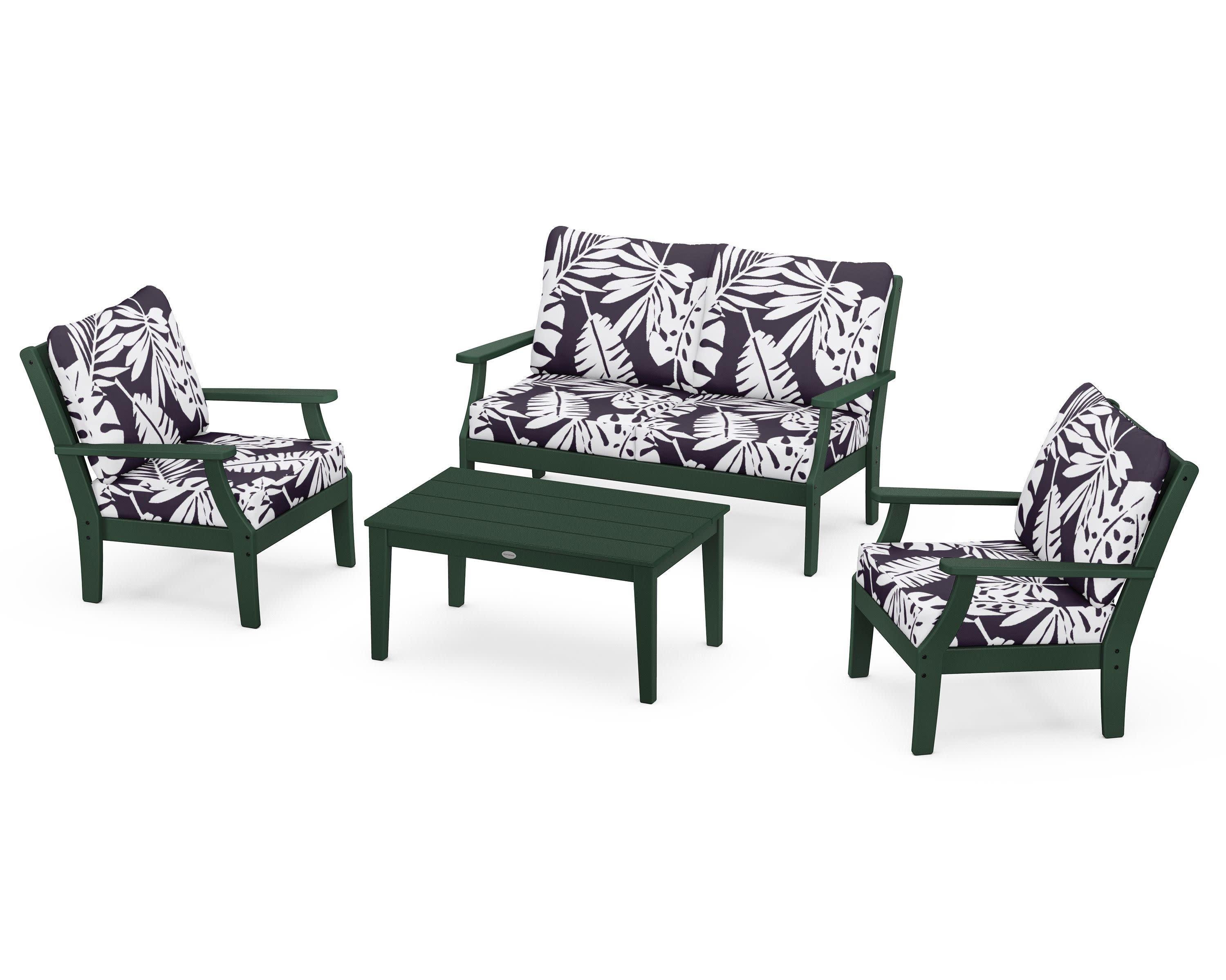 Braxton 4-Piece Deep Seating Chair Set in Green / Leaf Navy