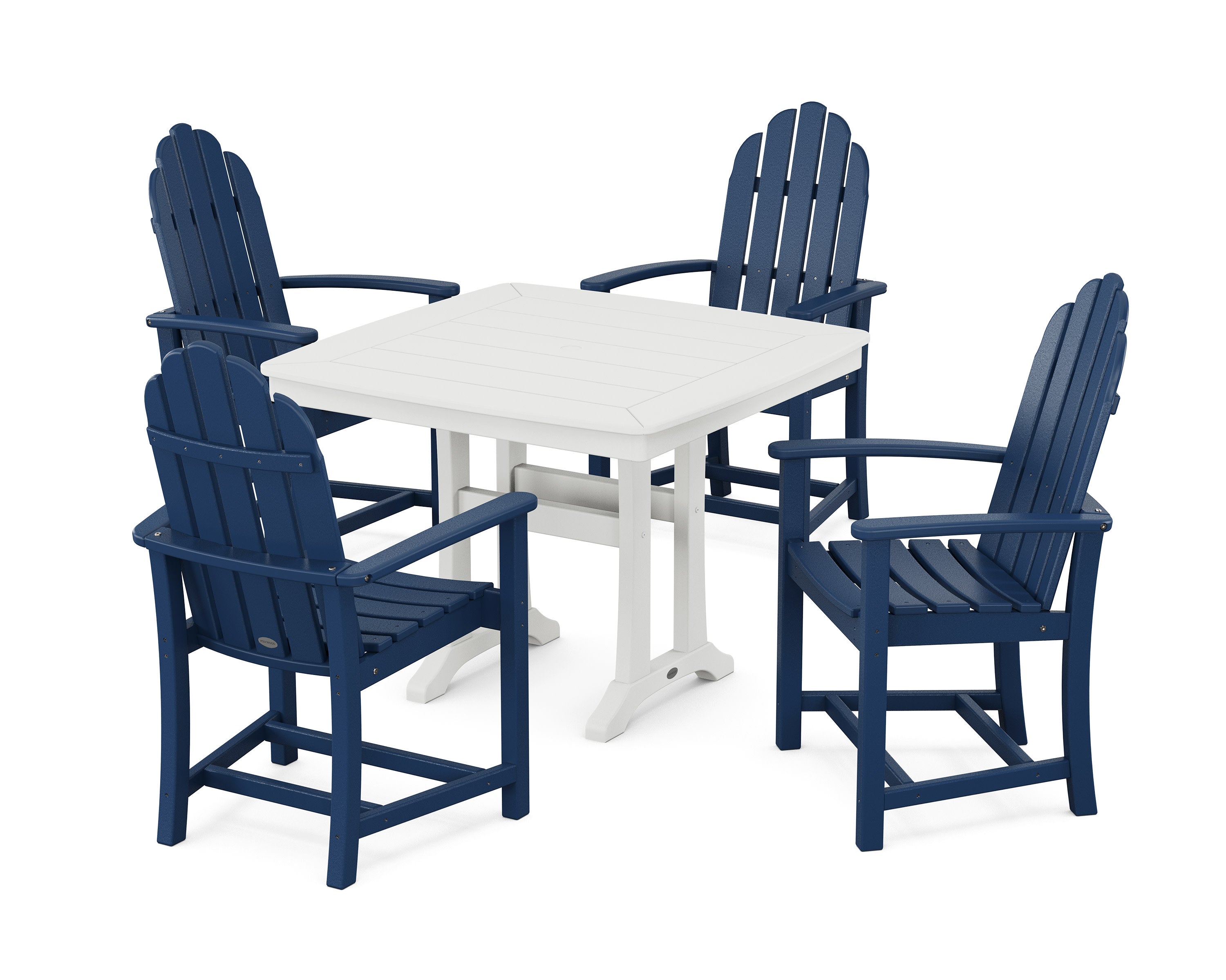 Classic Adirondack 5-Piece Dining Set with Trestle Legs in Navy / White