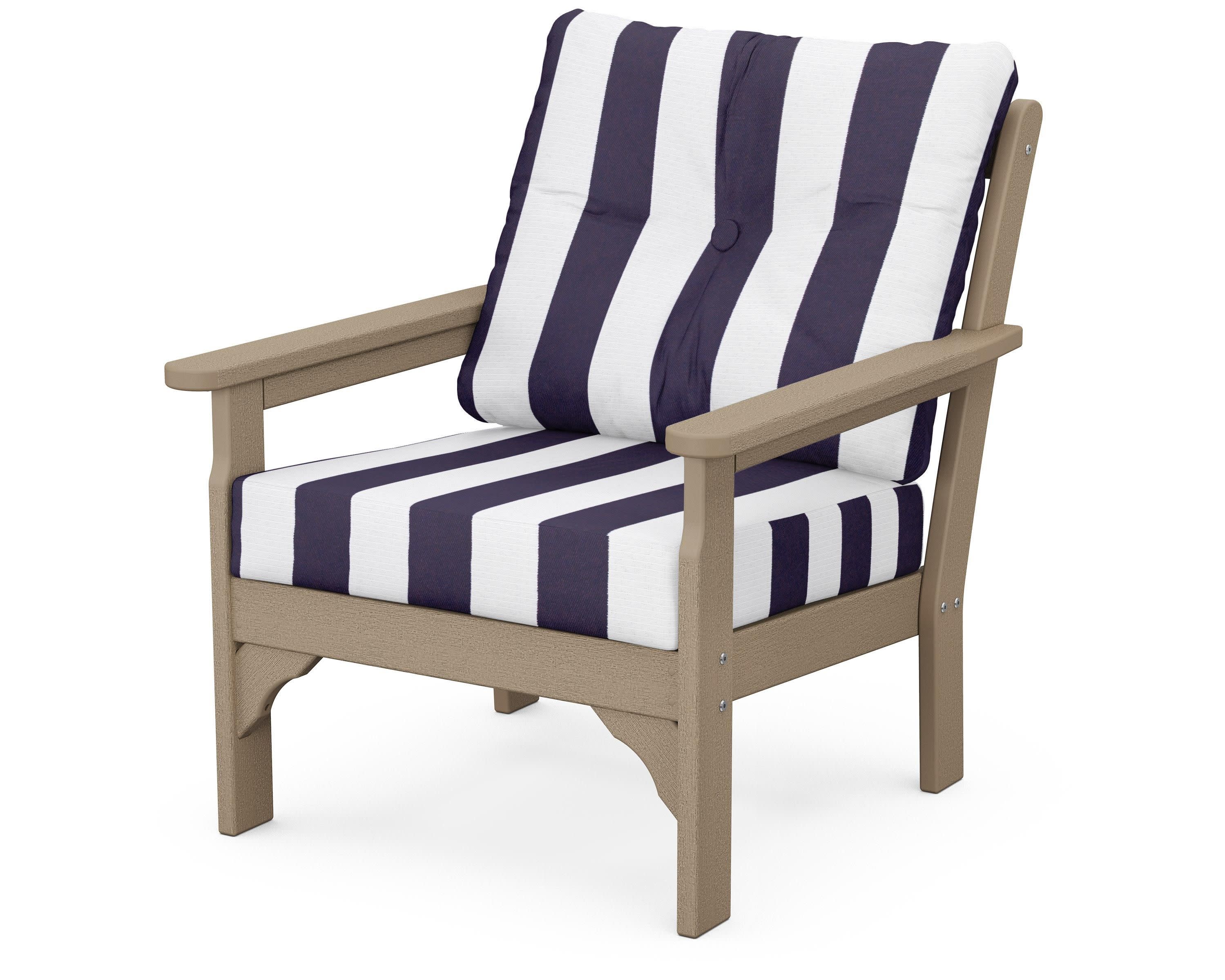 Vineyard Deep Seating Chair in Vintage Sahara / Cabana Stripe Navy