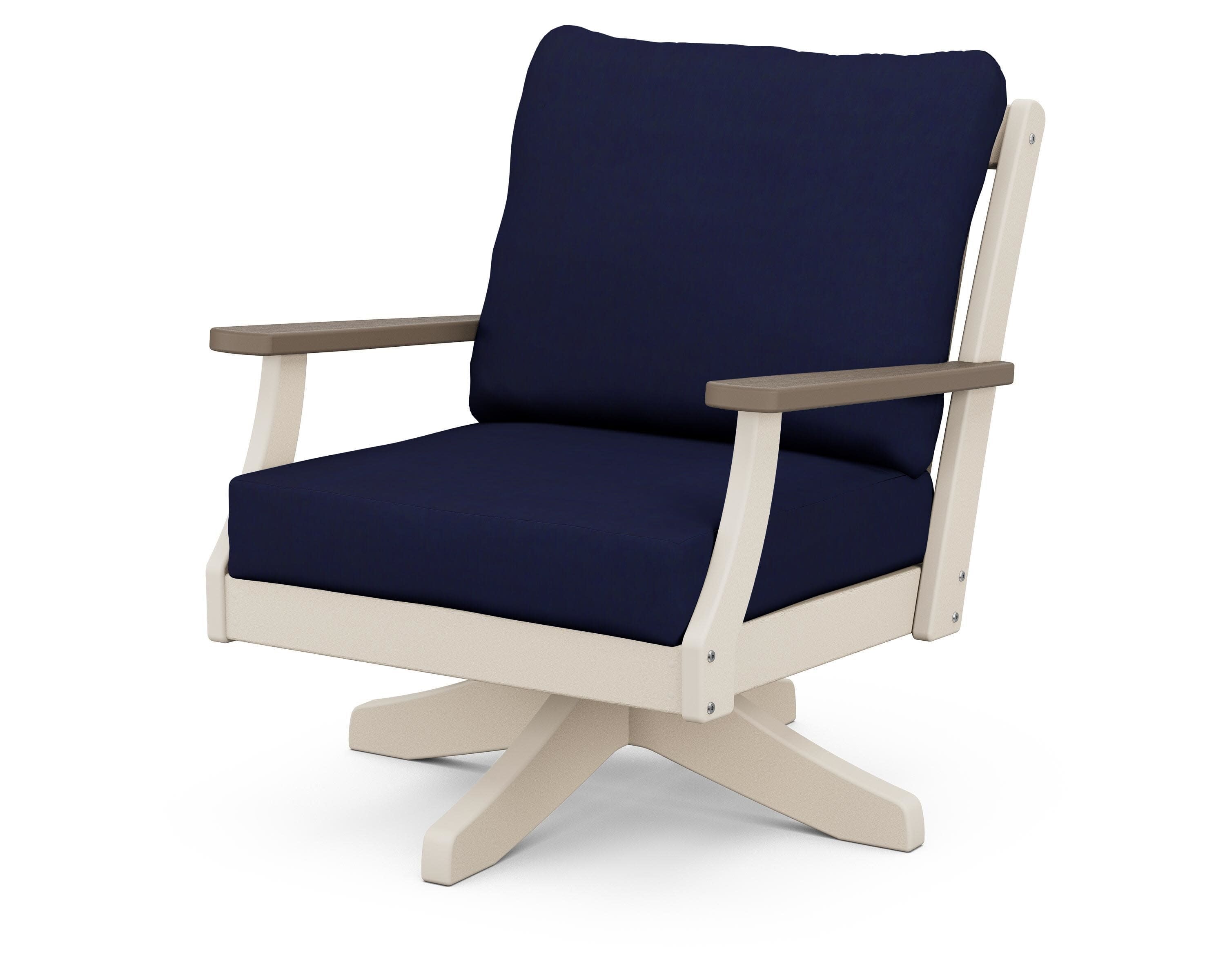 Braxton Deep Seating Swivel Chair in Sand / Kona / Navy