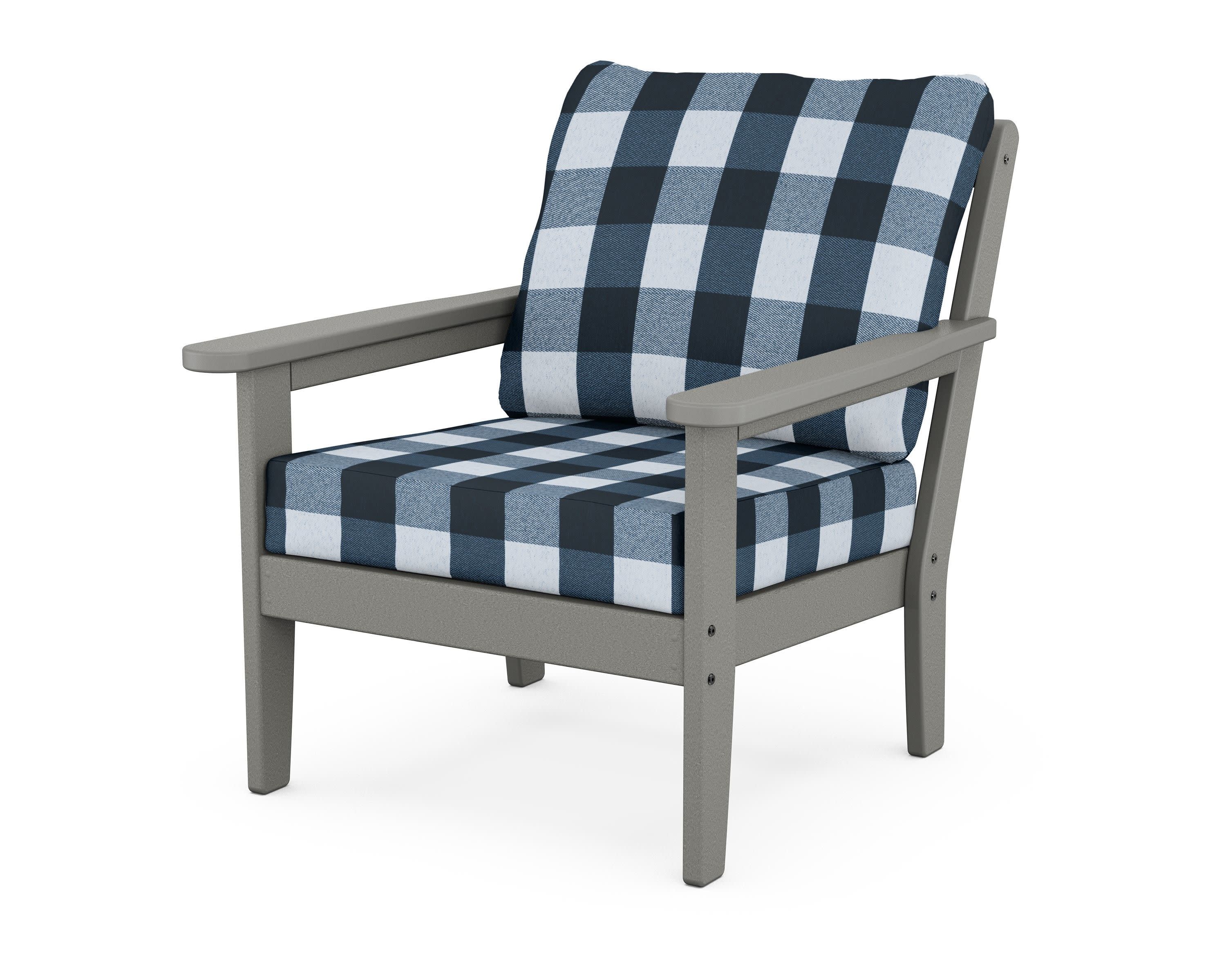 Cottage Deep Seating Chair in Slate Grey / Buffalo Plaid Marine Indigo