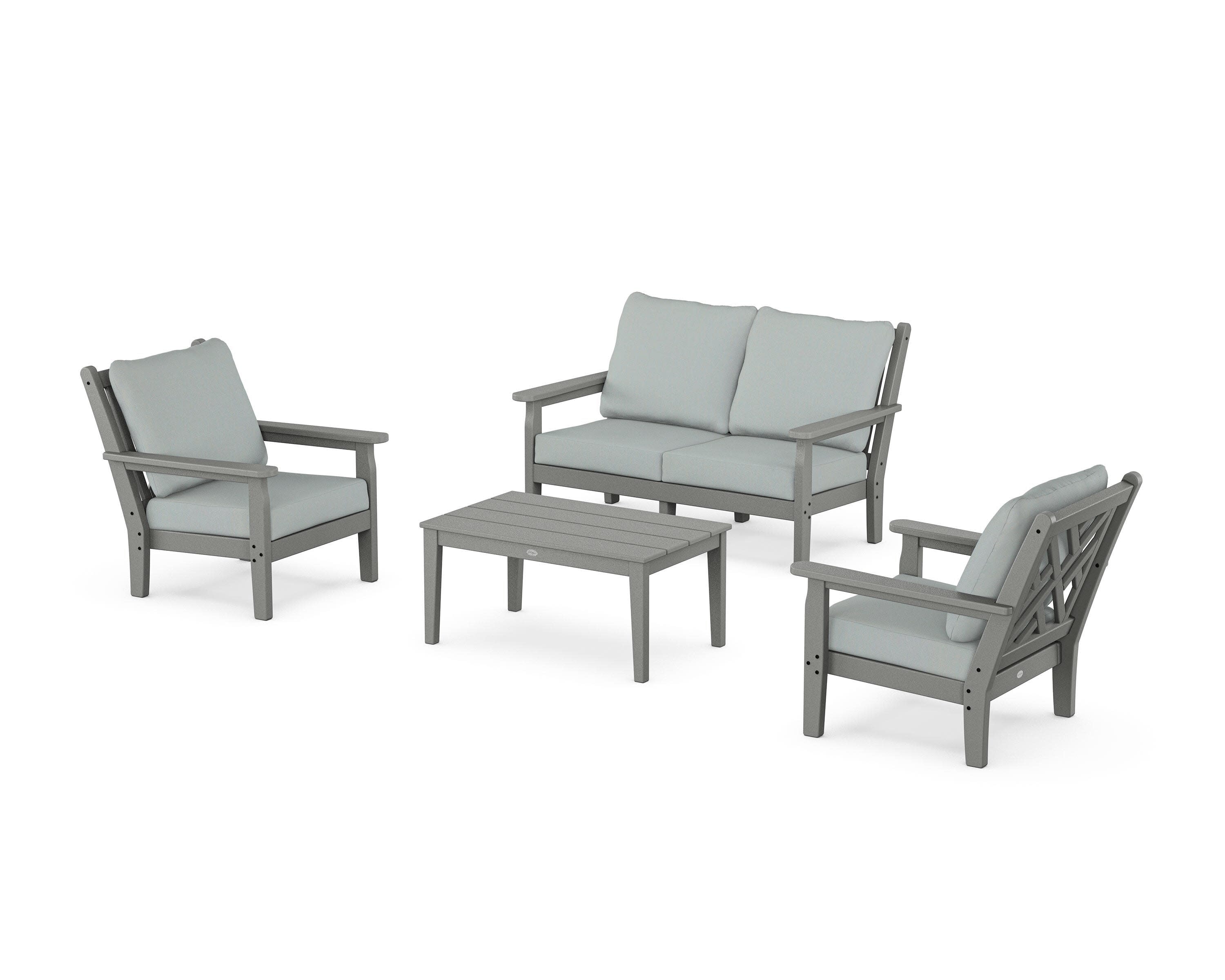 Chippendale 4-Piece Deep Seating Set with Loveseat in Slate Grey / Spa