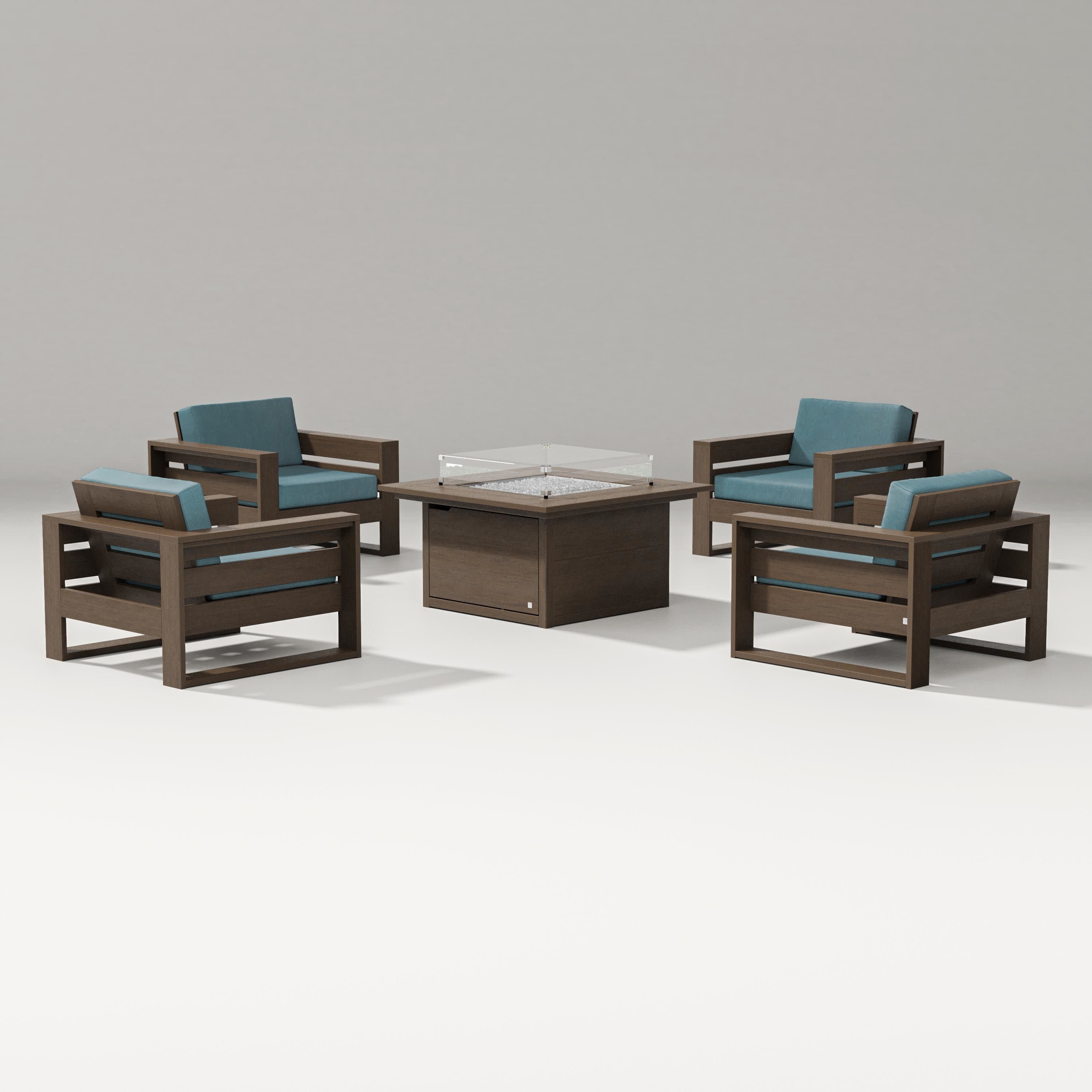 Latitude 5-Piece Lounge Fire Table Set in Kona / Ocean Teal