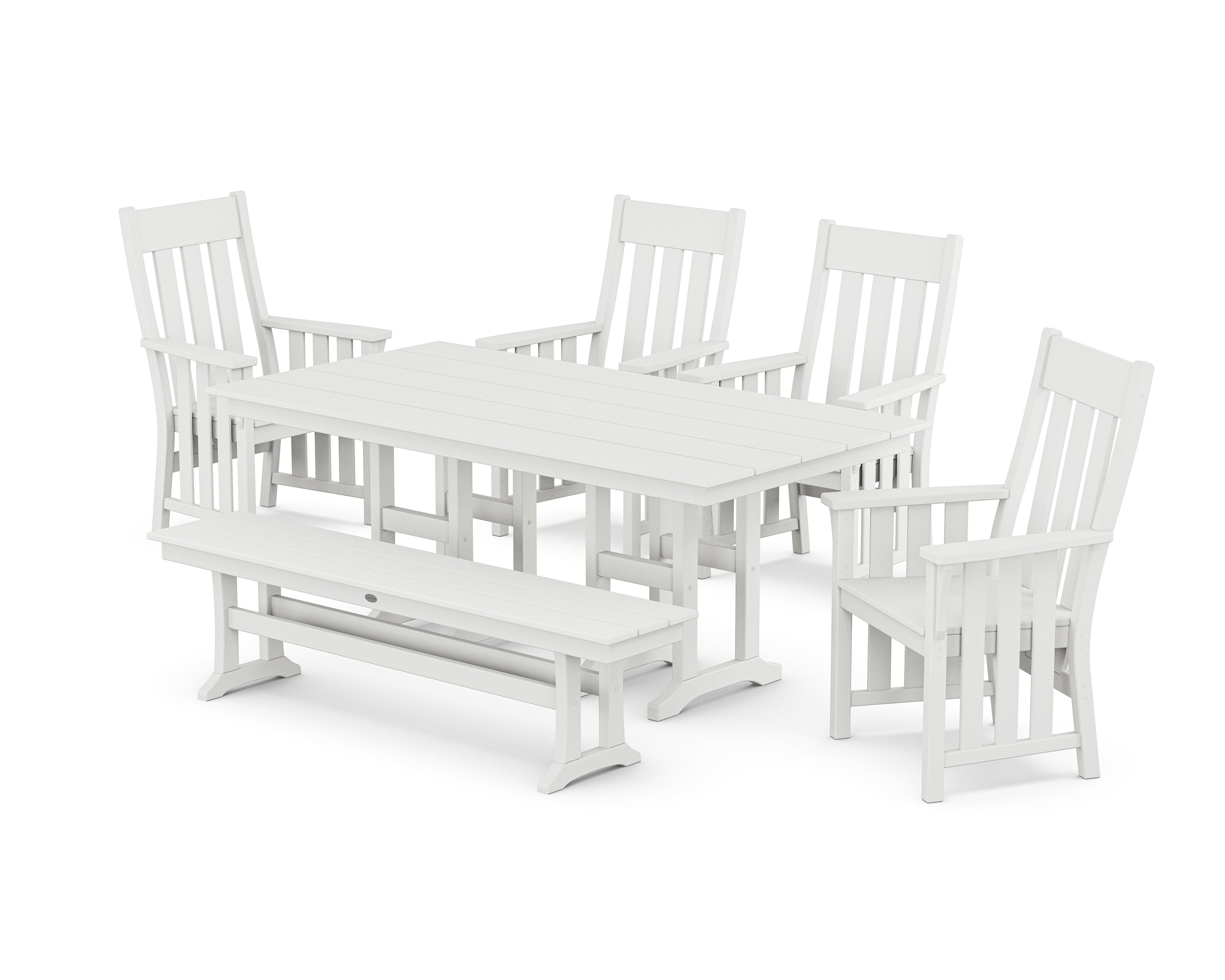 Acadia 6-Piece Farmhouse Dining Set with Bench in White