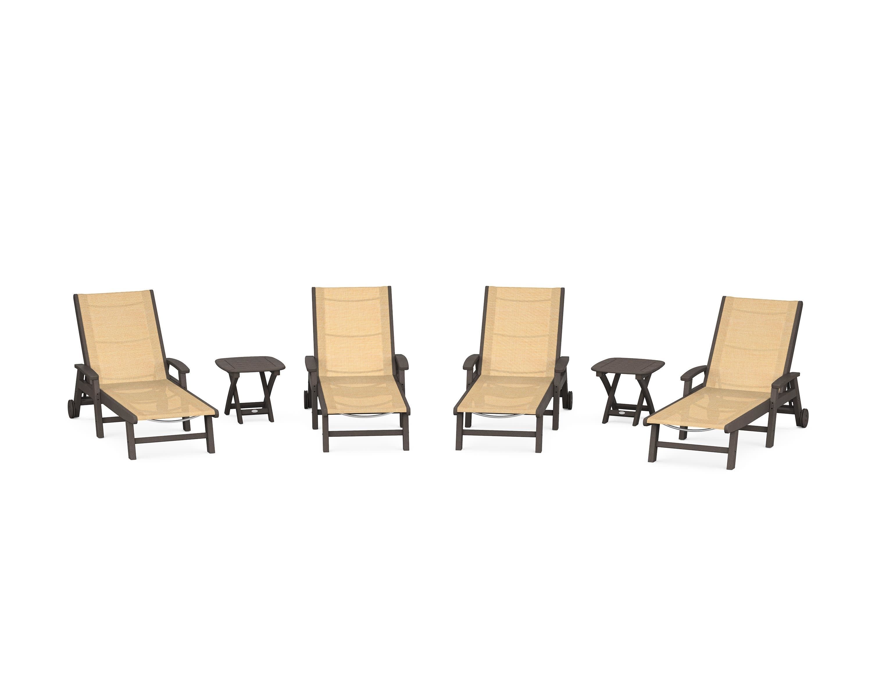 Coastal Chaise 6-Piece Set with Wheels in Vintage Coffee / Dupioni Apricot Sling