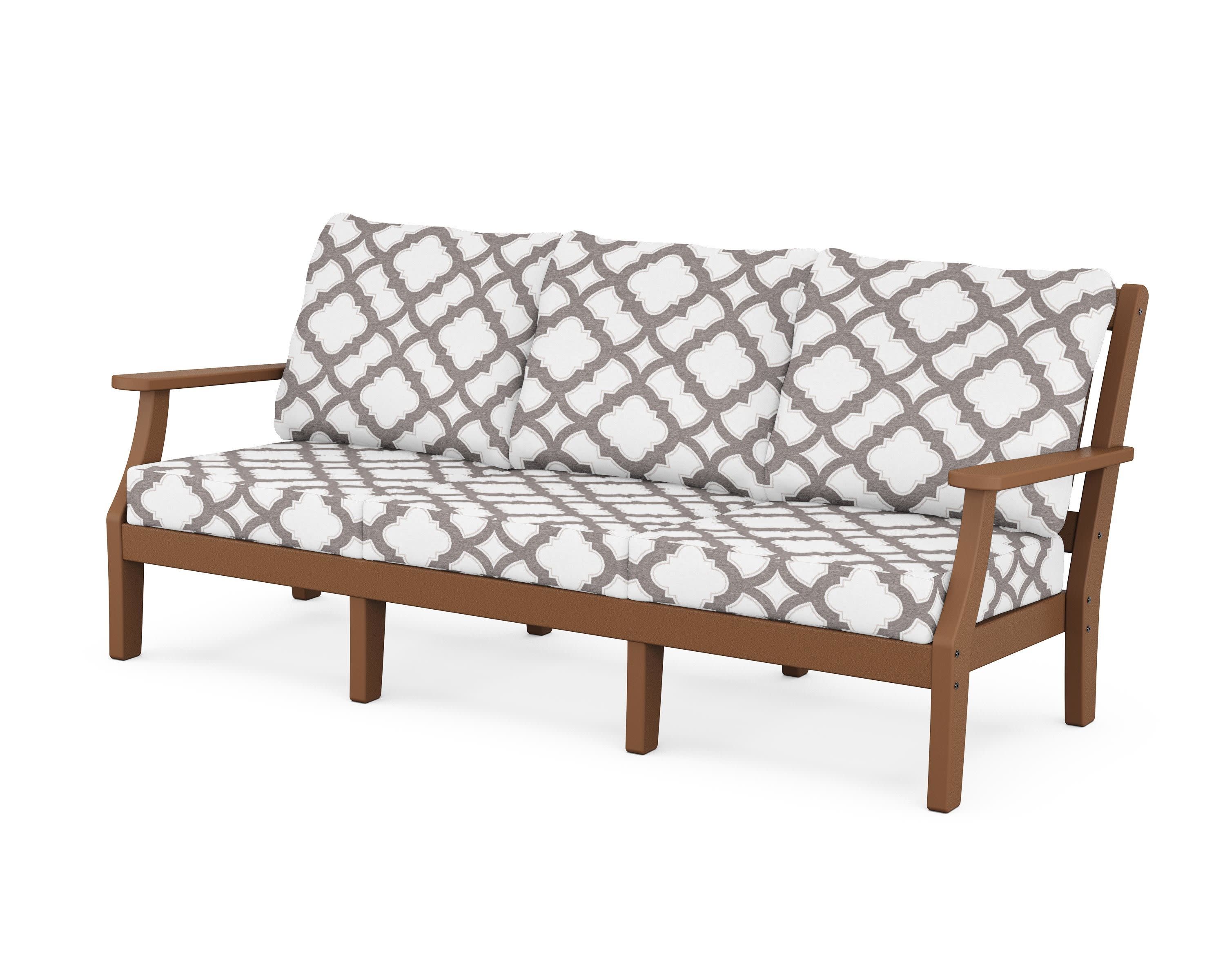 Chinoiserie Deep Seating Sofa in Teak / Trellis Grey Mist