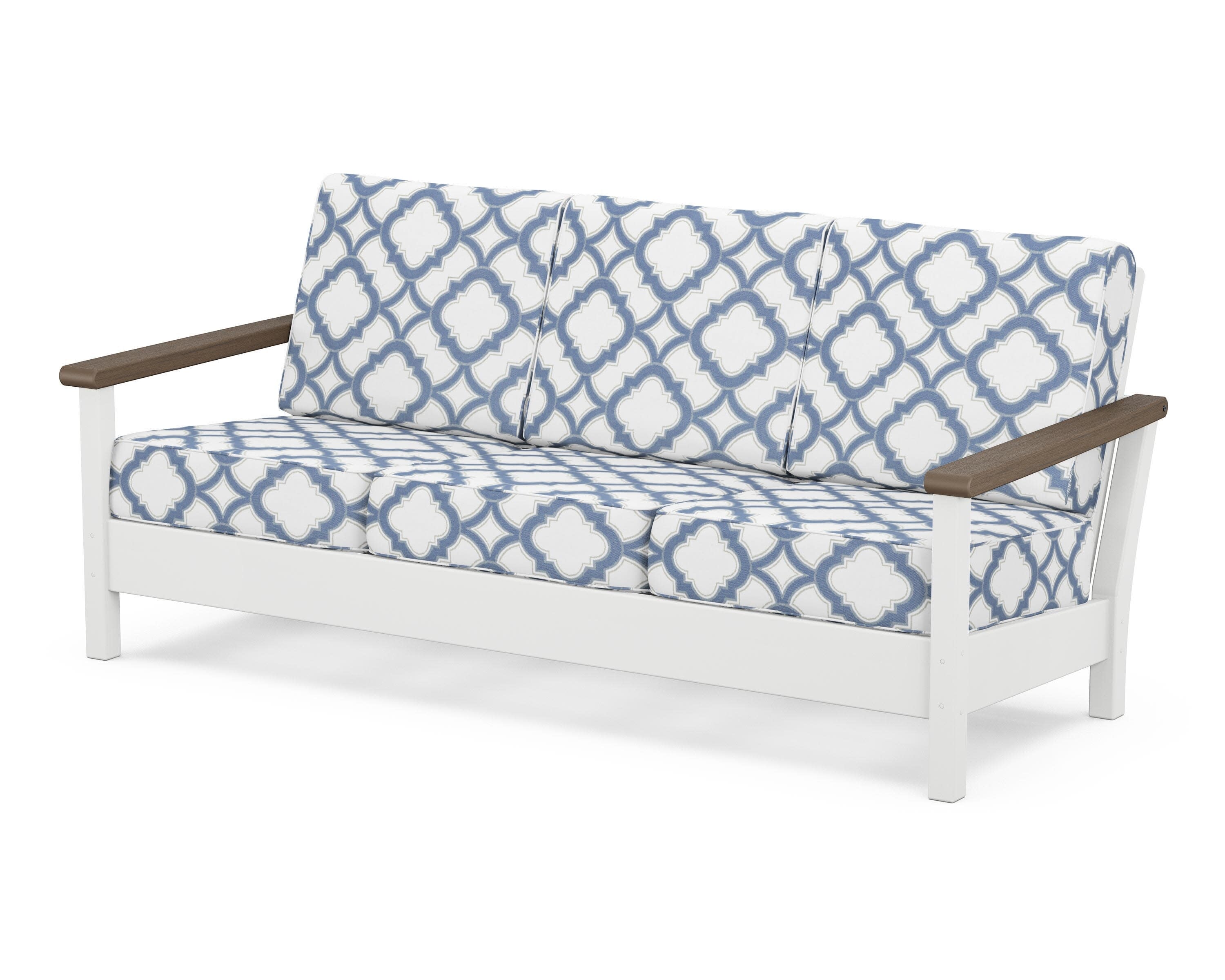 Harbour Deep Seating Sofa in White / Kona / Trellis Sky Blue