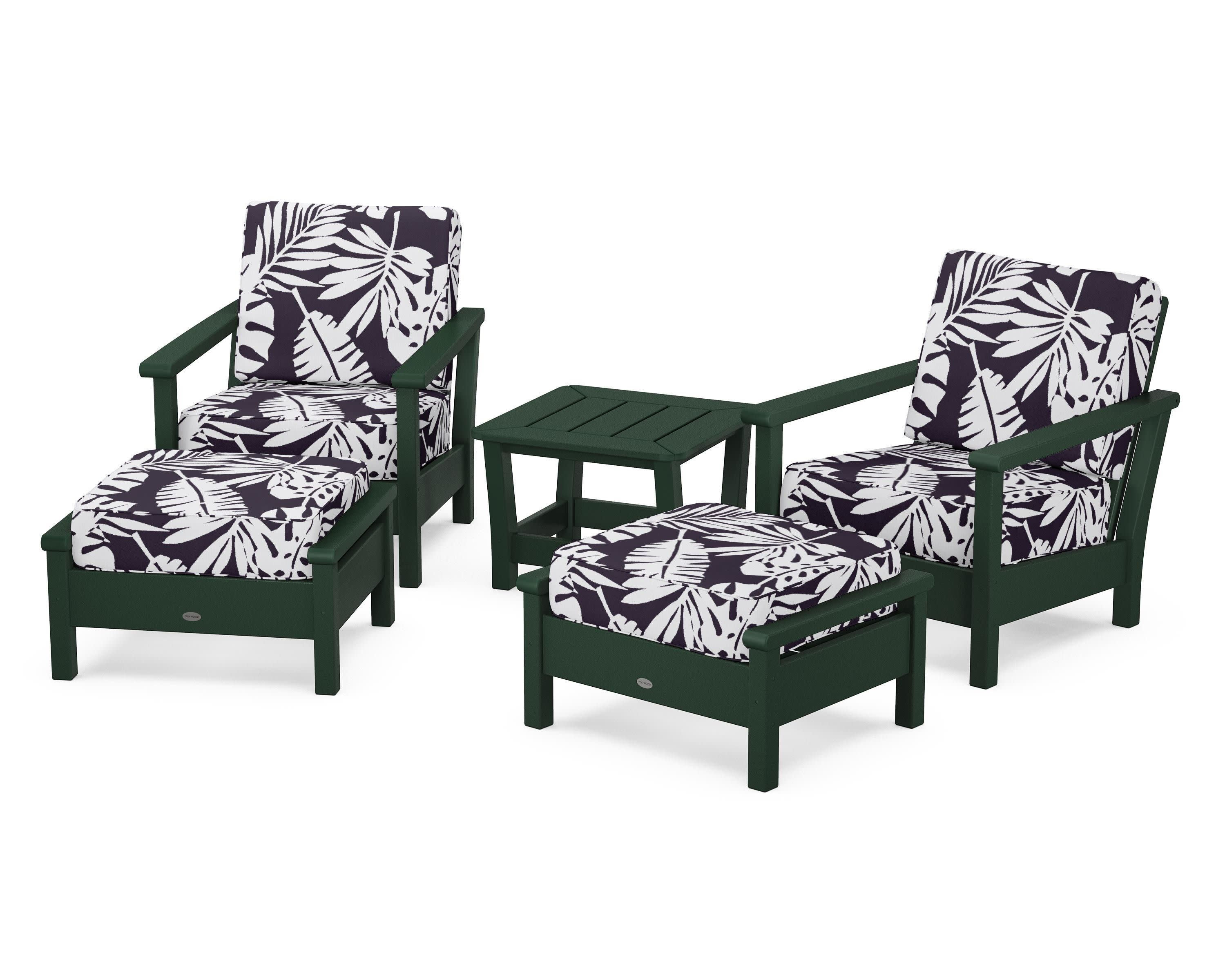 Harbour 5-Piece Deep Seating Chair Set in Green / Leaf Navy