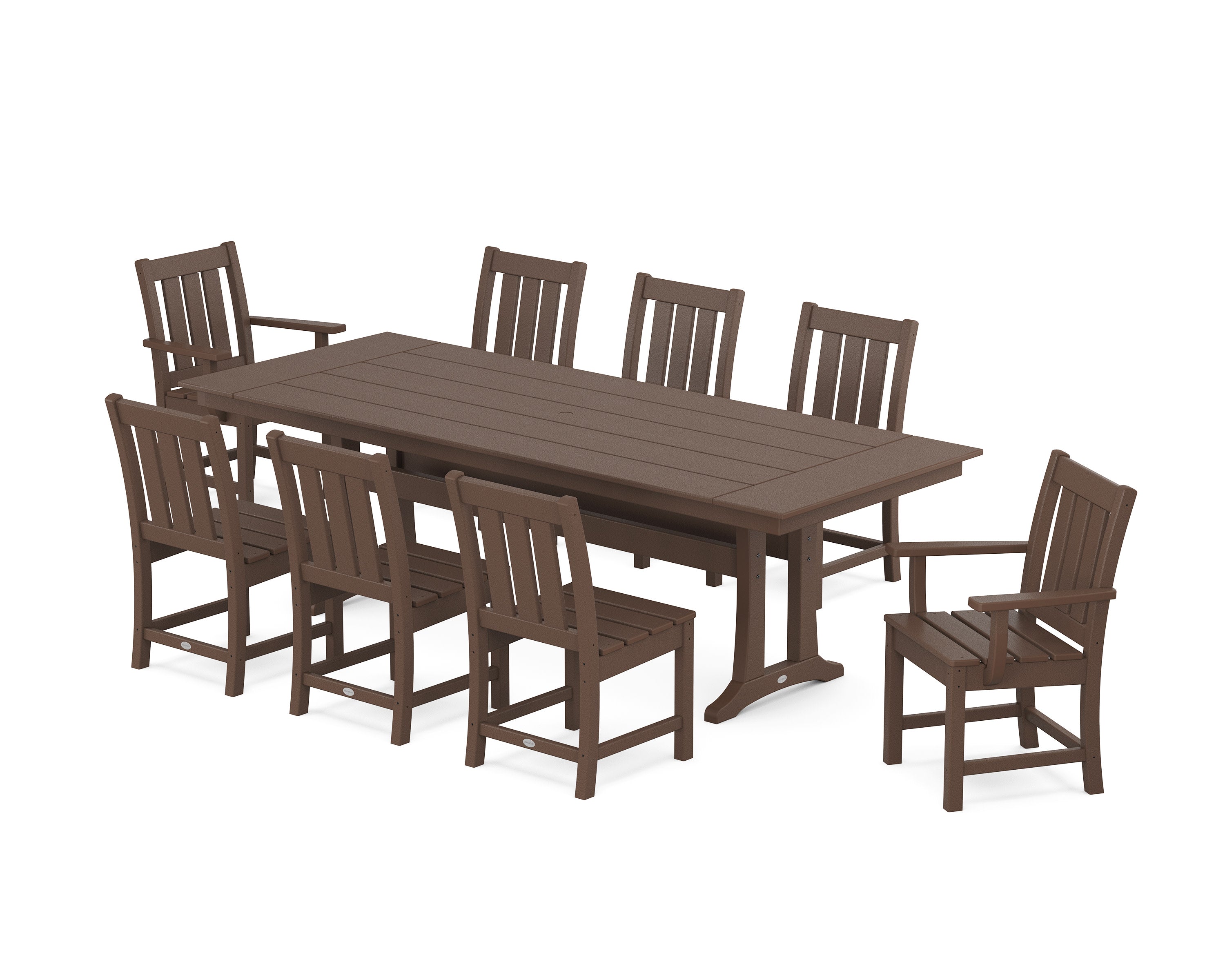 Oxford 9-Piece Farmhouse Dining Set with Trestle Legs in Mahogany