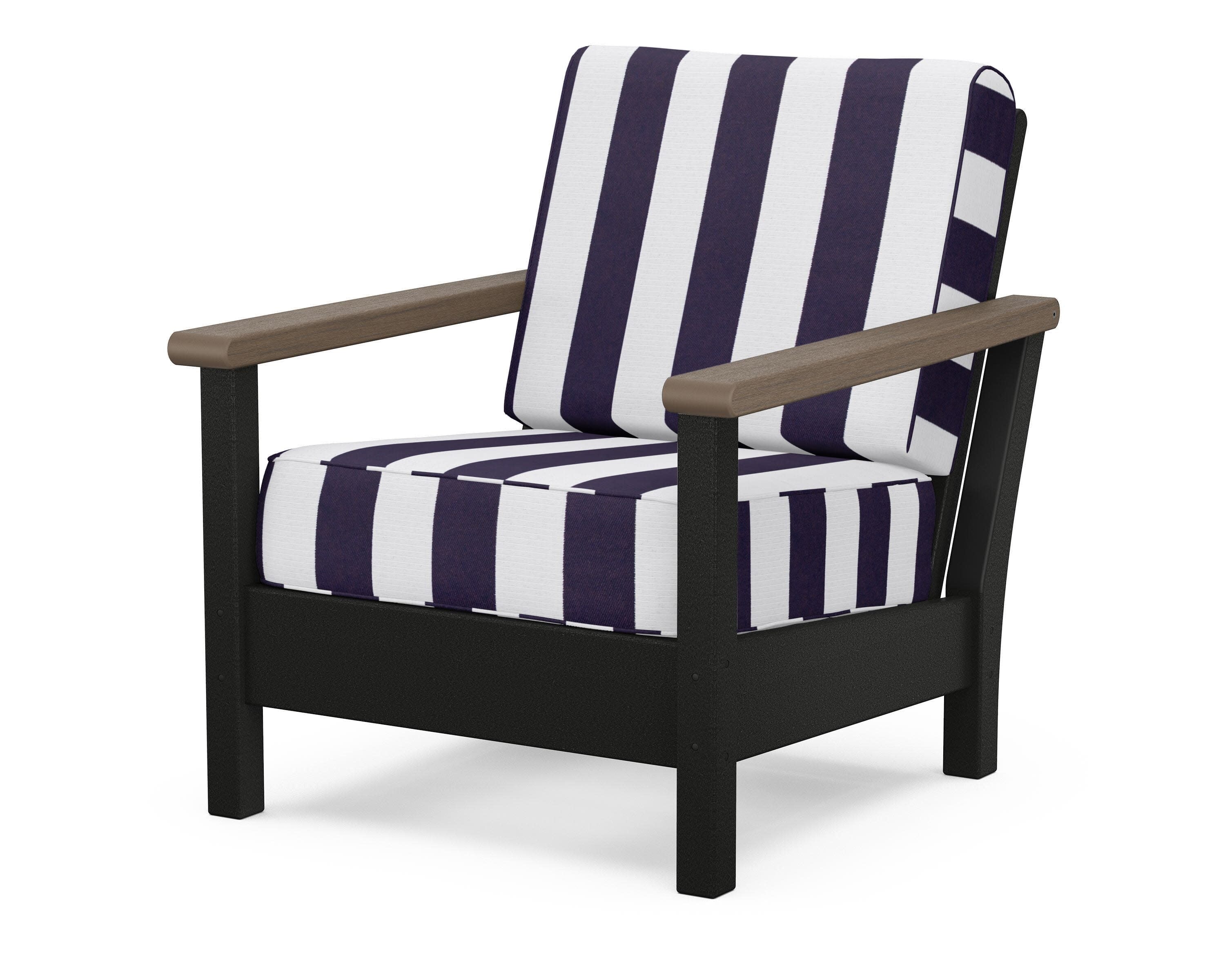 Harbour Deep Seating Chair in Black / Kona / Cabana Stripe Navy