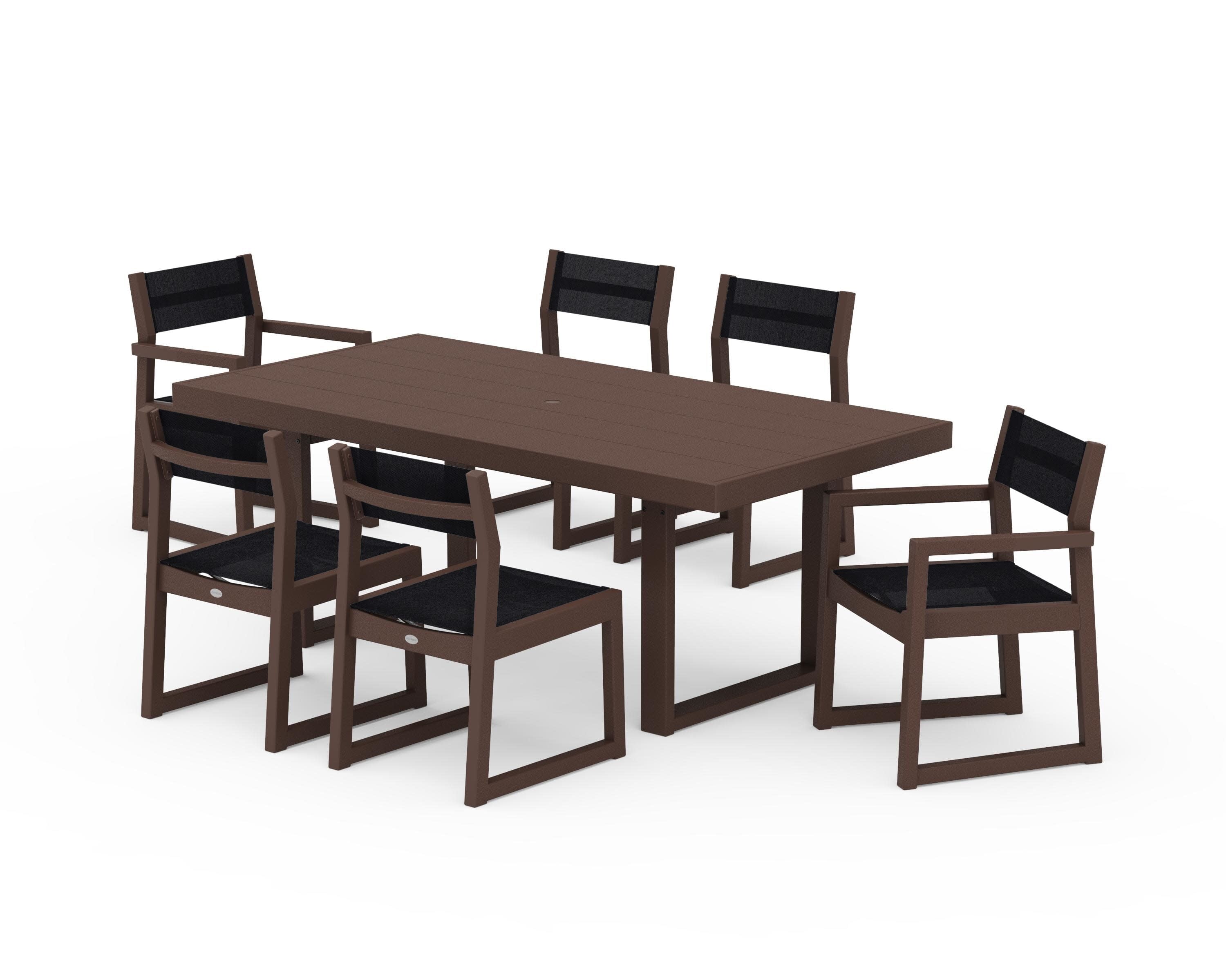 EDGE Sling 7-Piece Dining Set in Mahogany / Black Sling