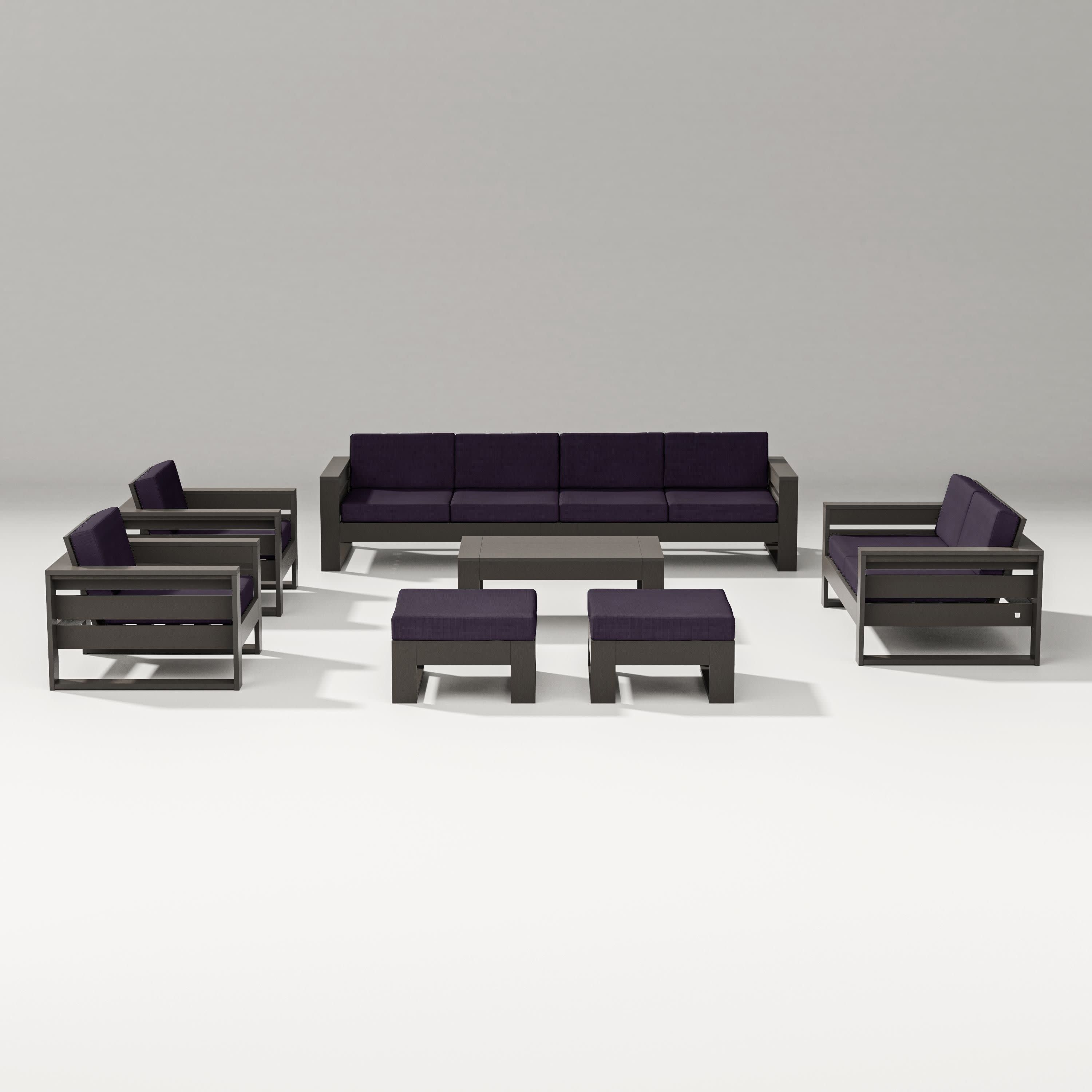 Latitude 8-Piece Lounge Sofa Set in Vintage Coffee / Navy Linen