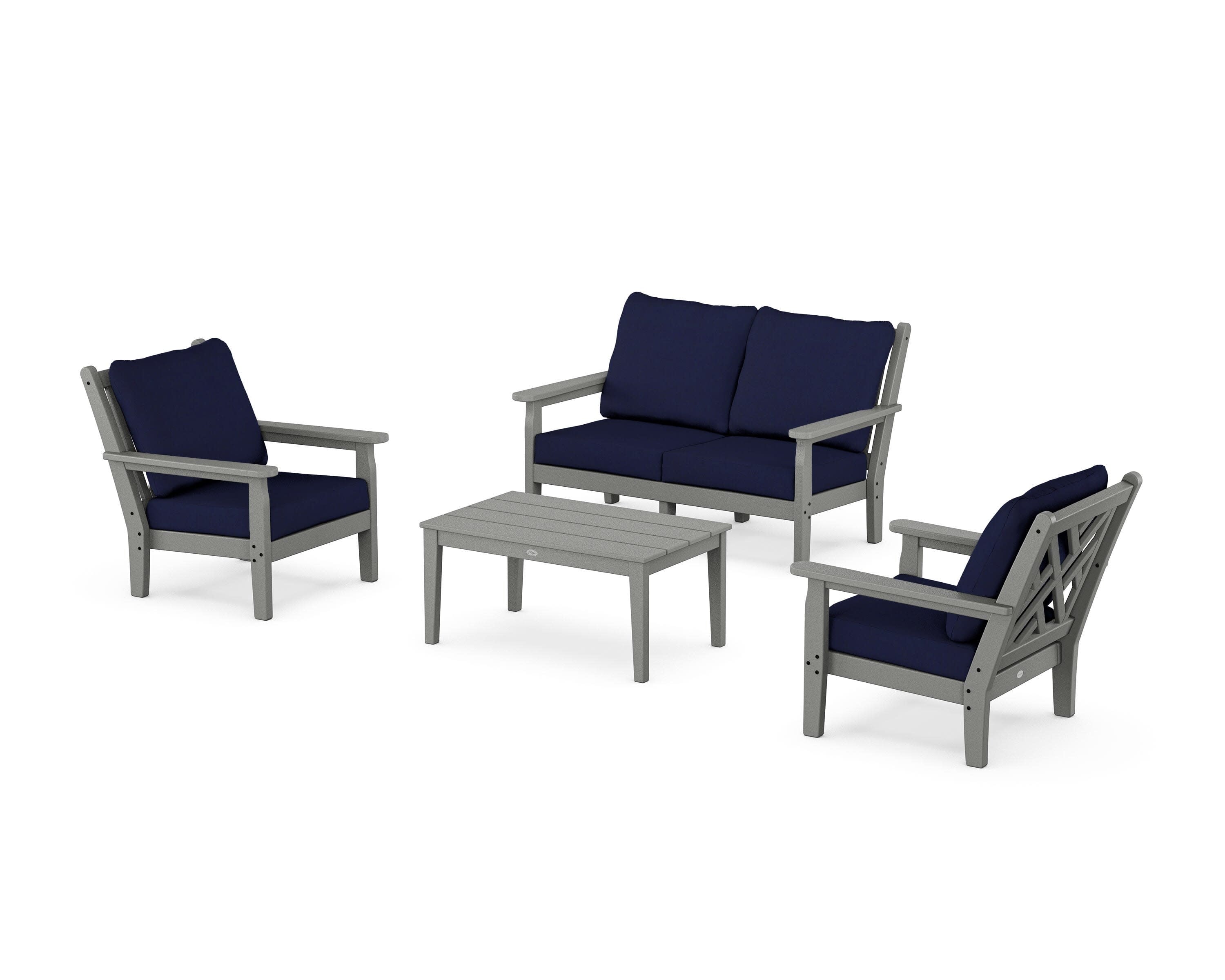 Chippendale 4-Piece Deep Seating Set with Loveseat in Slate Grey / Navy