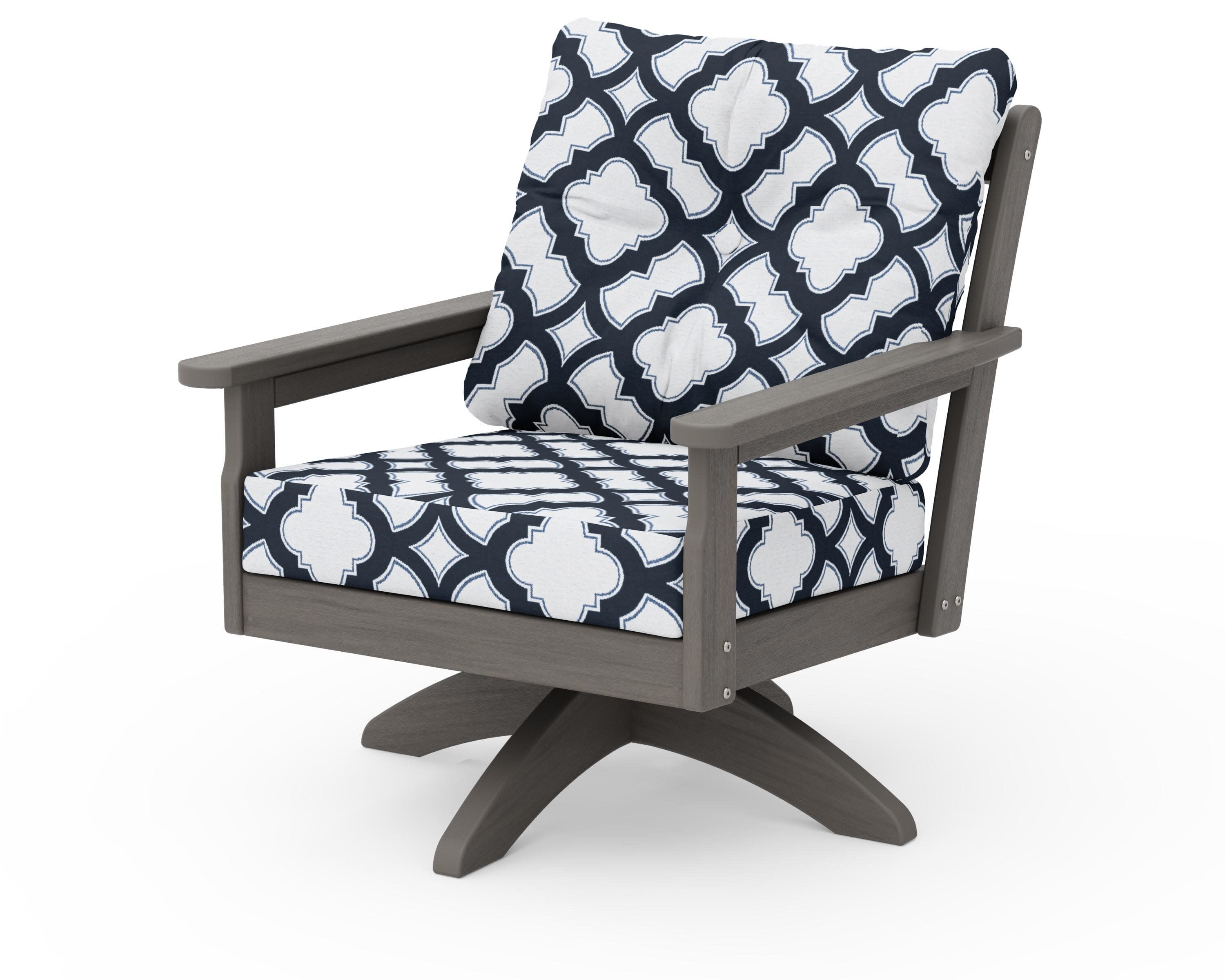 Vineyard Deep Seating Swivel Chair in Driftwood / Trellis Marine Indigo