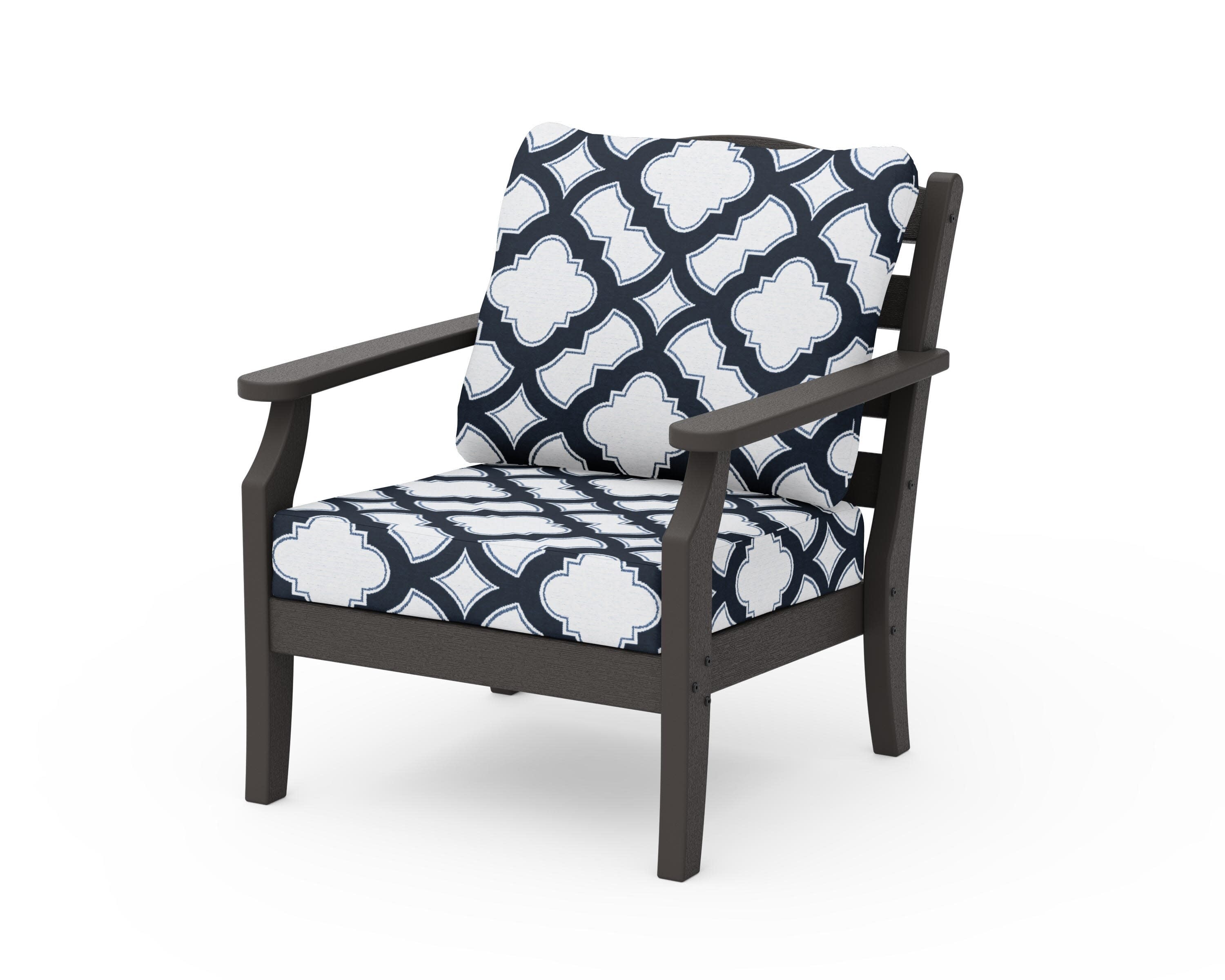 Savannah Deep Seating Chair in Vintage Coffee / Trellis Marine Indigo
