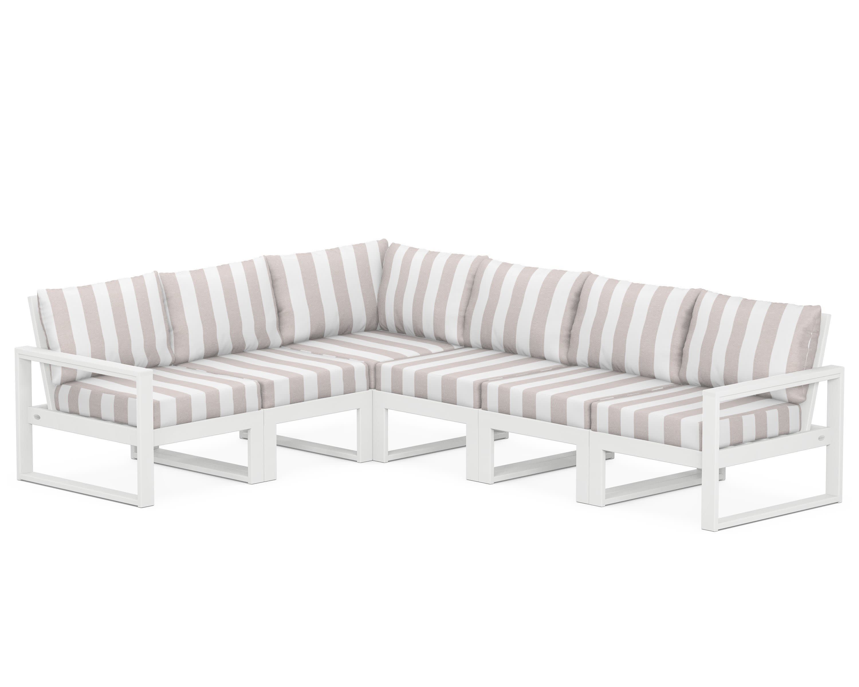 EDGE 6-Piece Modular Deep Seating Set in White / Cabana Stripe Dune Burlap