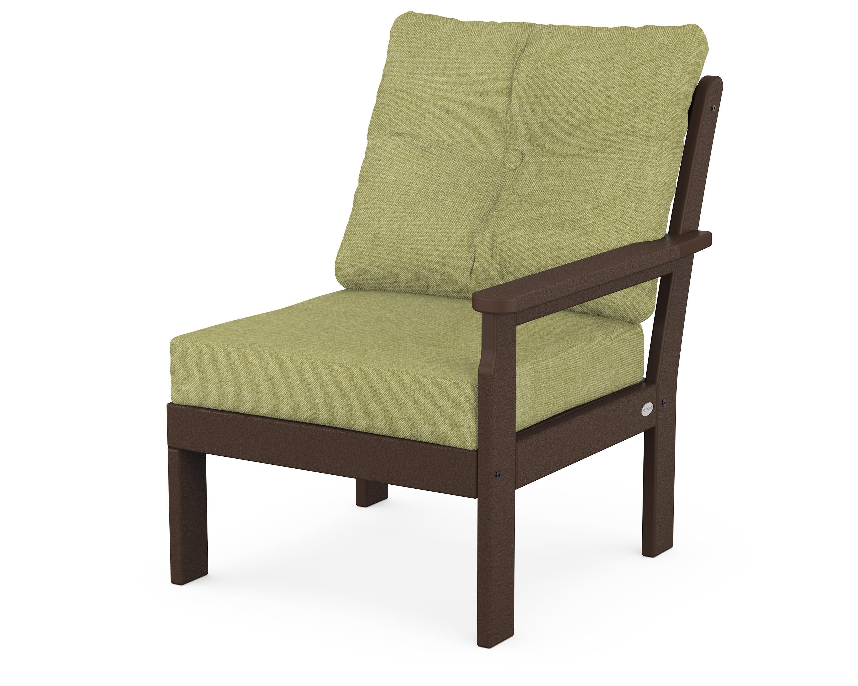 Vineyard Modular Right Arm Chair in Mahogany / Chartreuse Boucle
