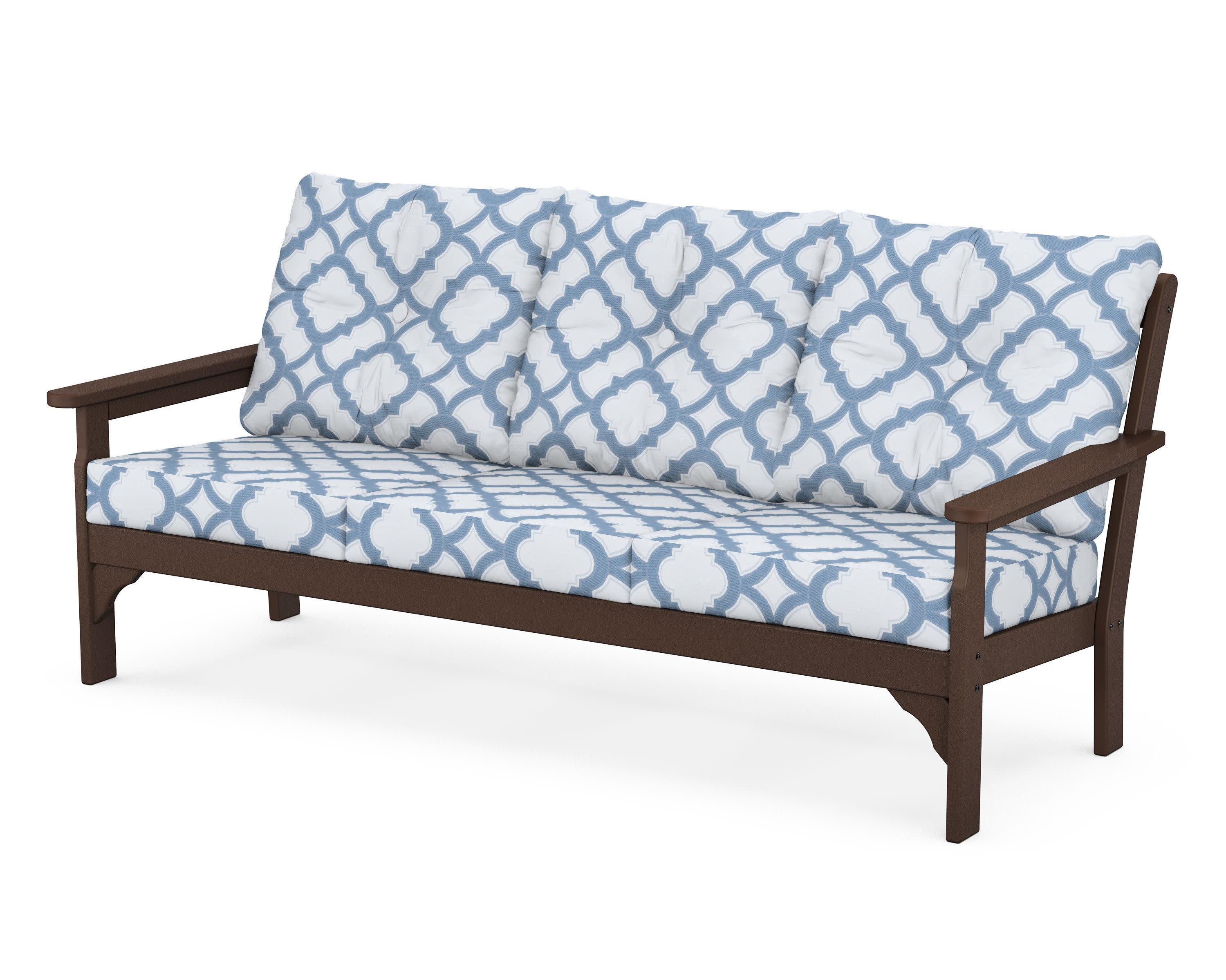 Vineyard Deep Seating Sofa in Mahogany / Trellis Sky Blue