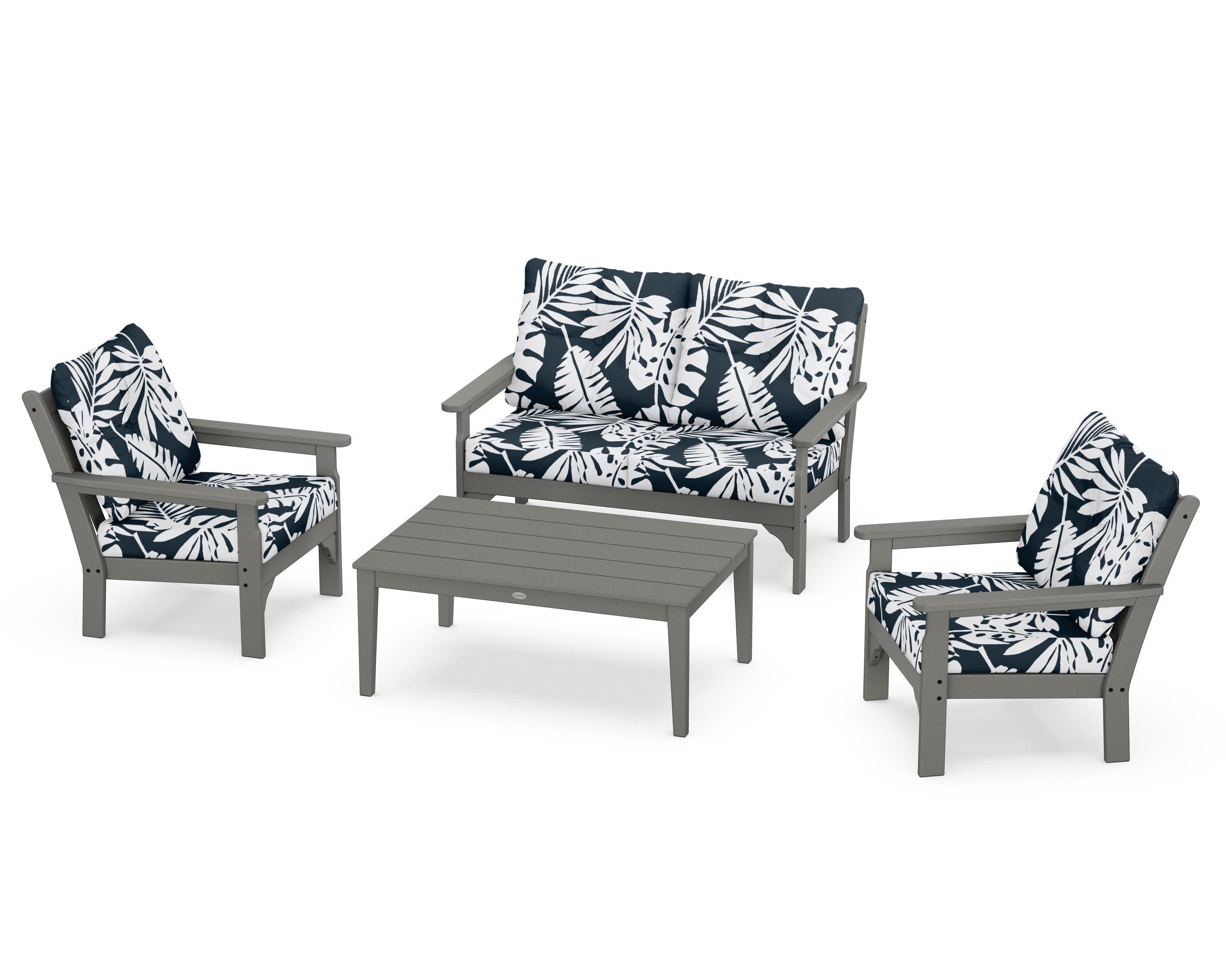 Vineyard 4-Piece Deep Seating Set in Slate Grey / Leaf Marine Indigo