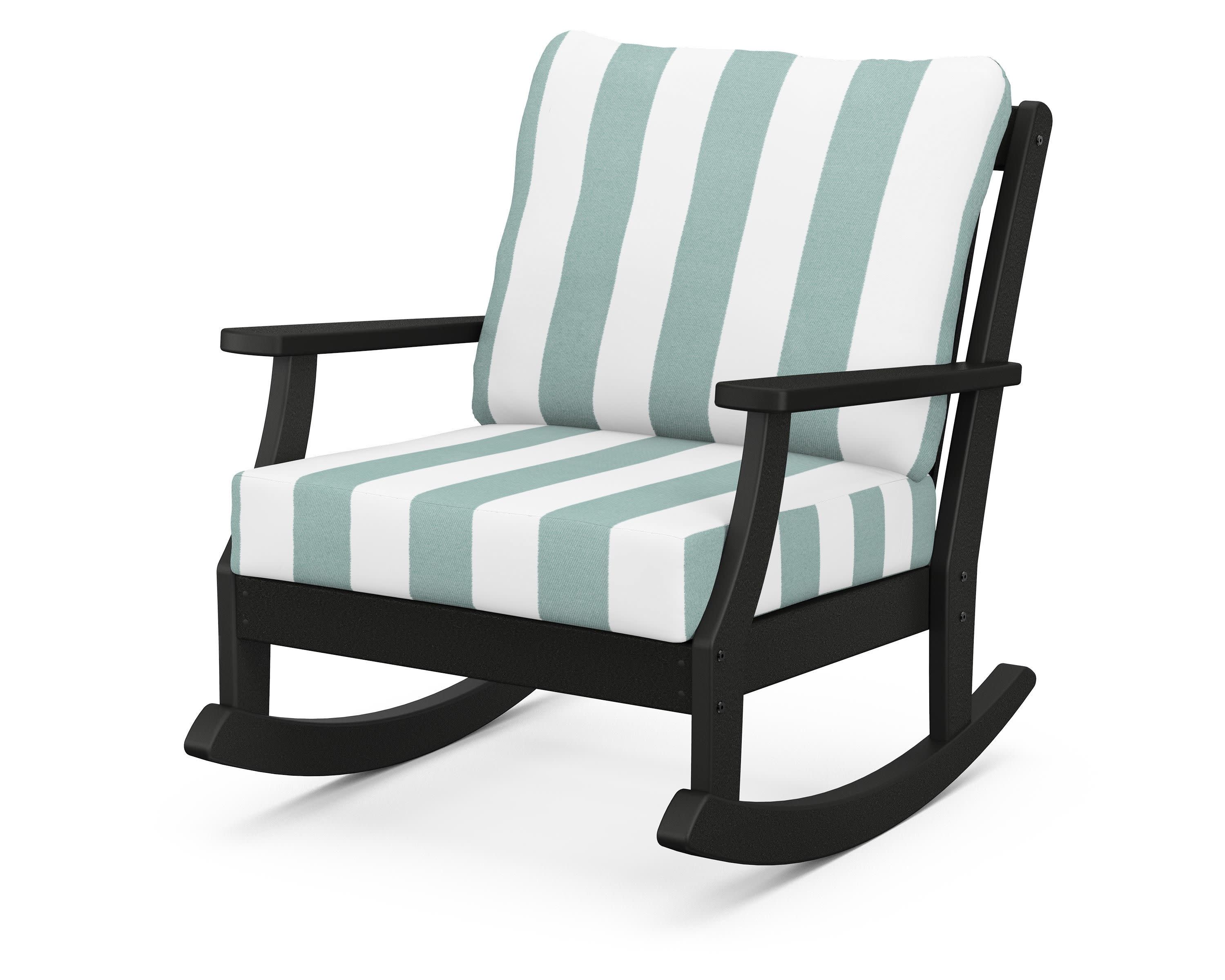 Braxton Deep Seating Rocking Chair in Black / Cabana Stripe Glacier Spa