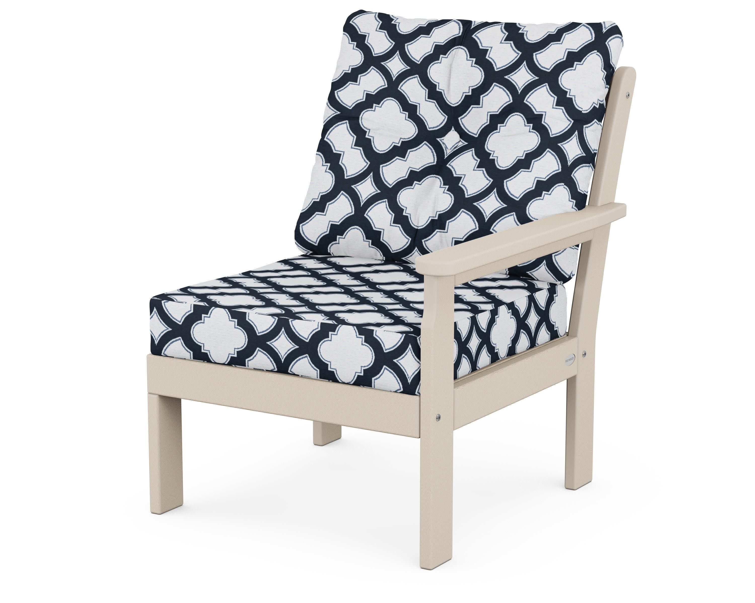 Vineyard Modular Right Arm Chair in Sand / Trellis Marine Indigo