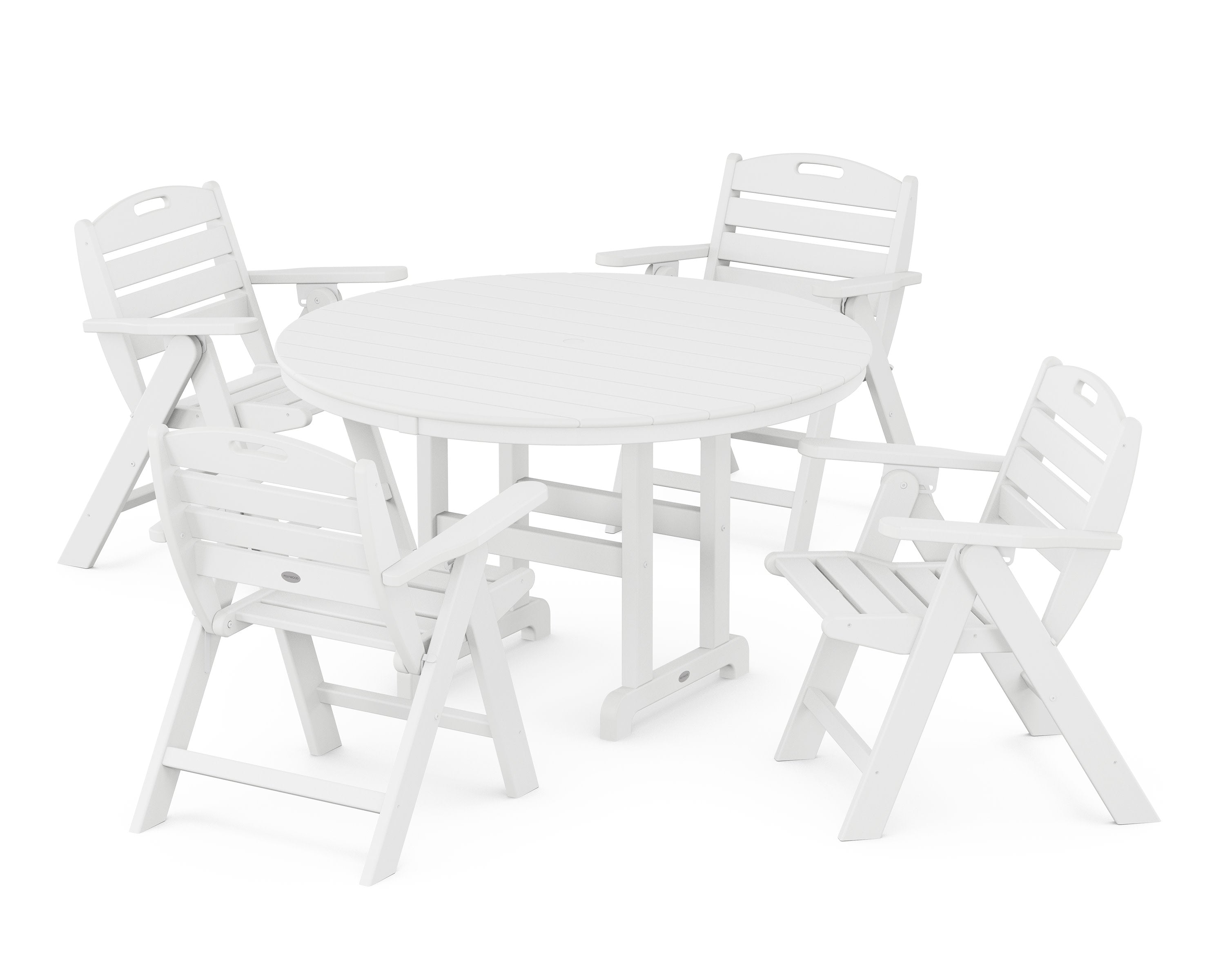 Nautical Folding Lowback Chair 5-Piece Round Farmhouse Dining Set in White