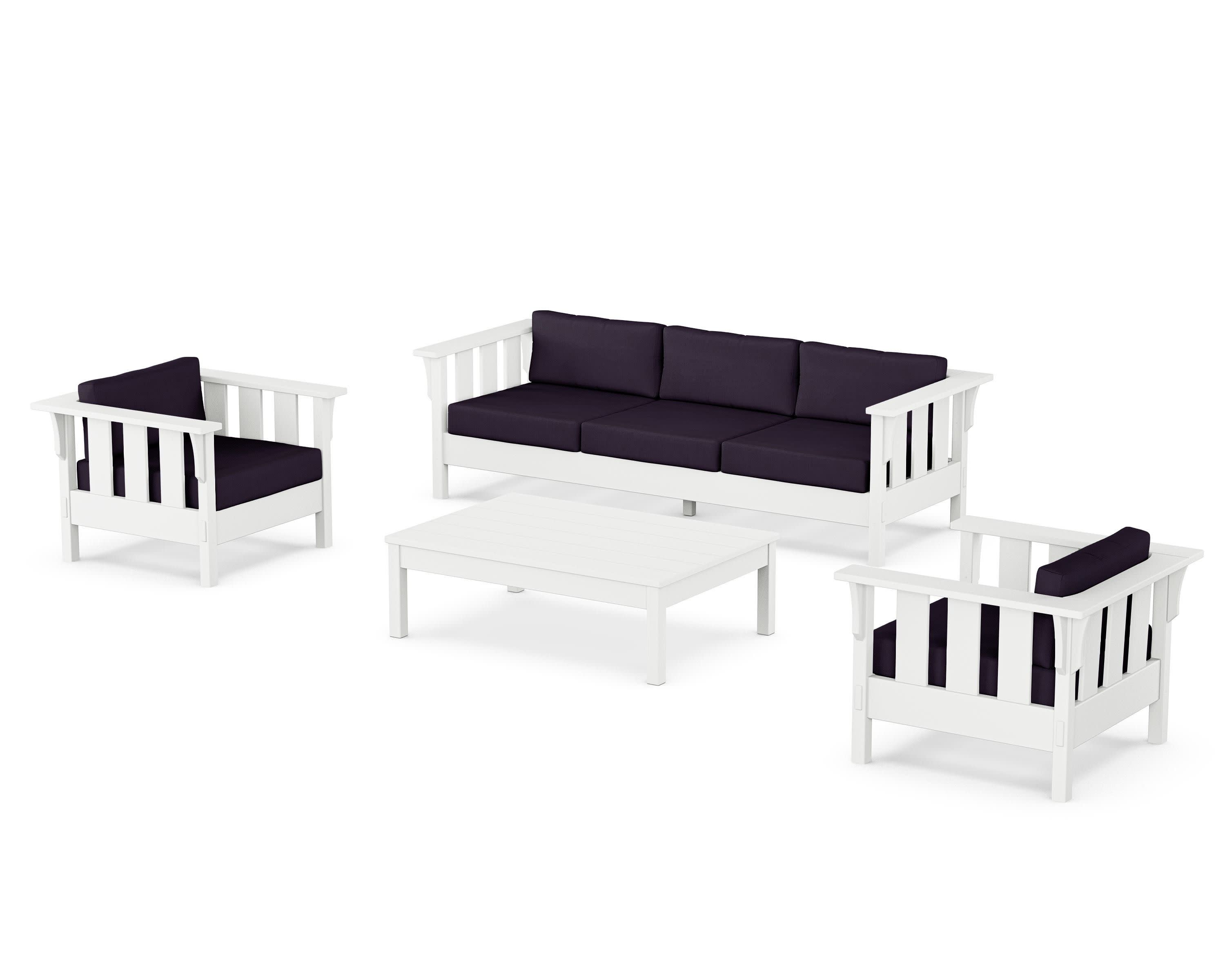 Acadia 4-Piece Deep Seating Set with Sofa in White / Navy Linen