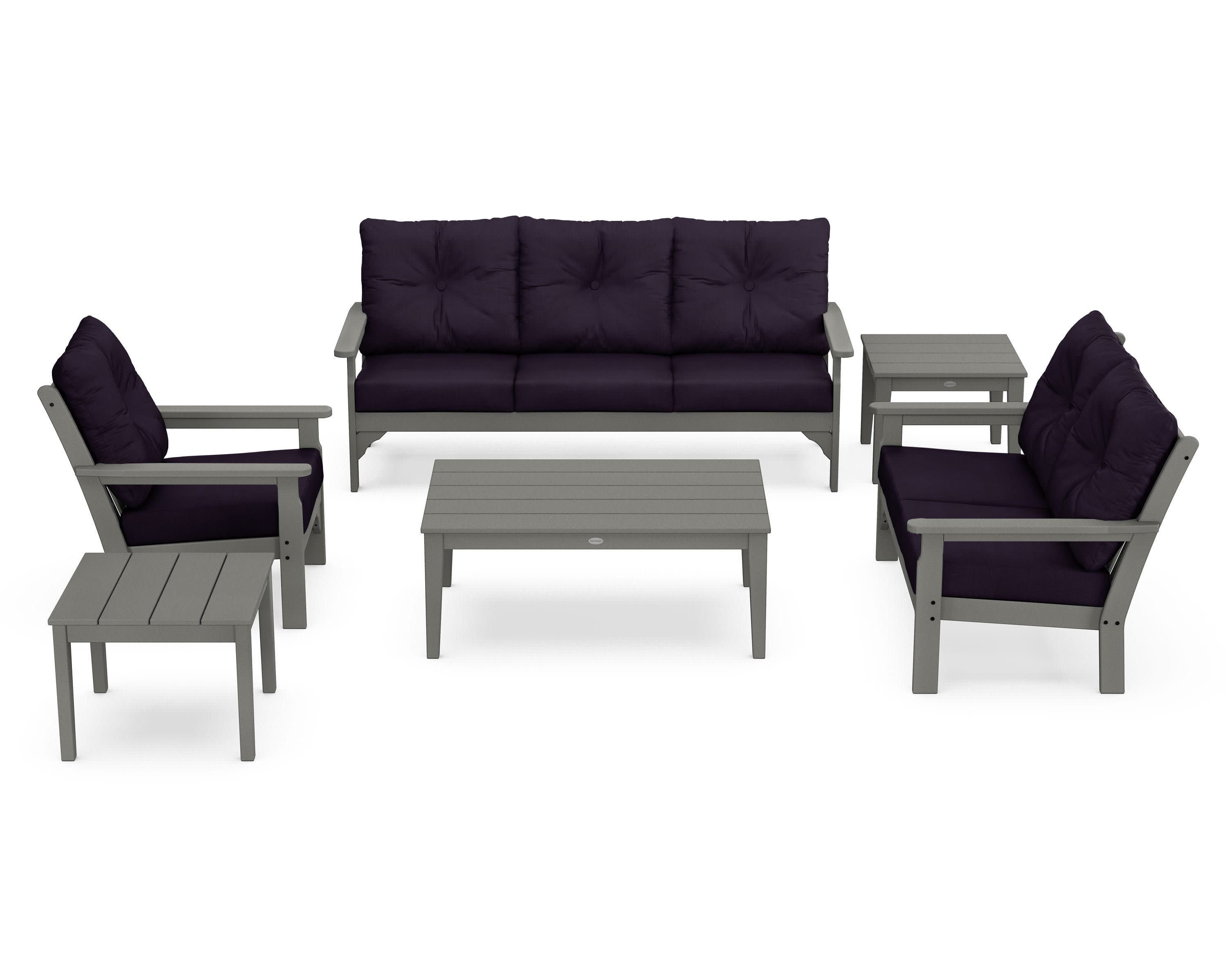 Vineyard 6-Piece Deep Seating Set in Slate Grey / Navy Linen