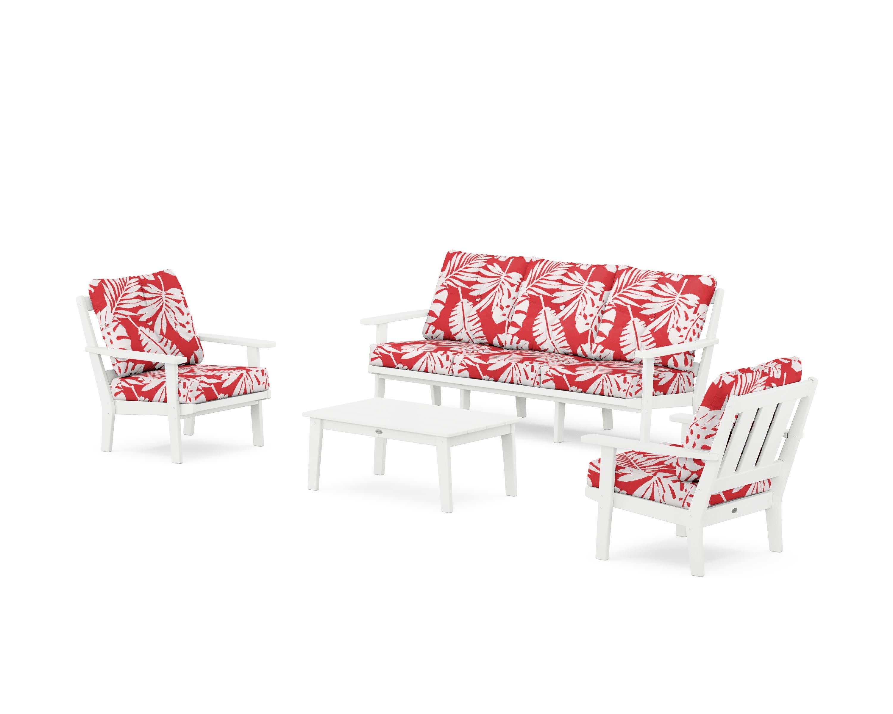 Oxford 4-Piece Deep Seating Set with Sofa in White / Leaf Crimson