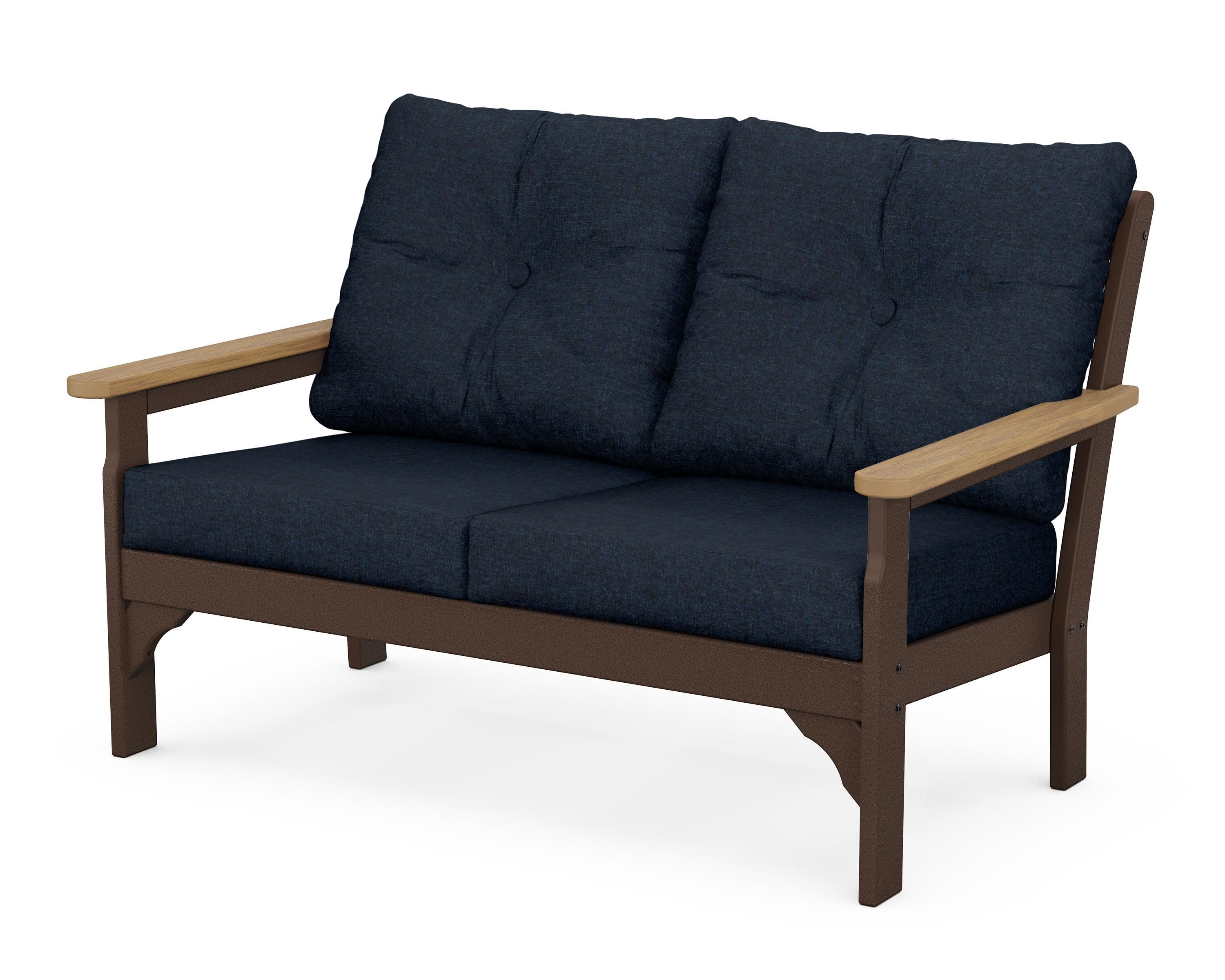 Vineyard Deep Seating Loveseat in Mahogany / Natural / Marine Indigo