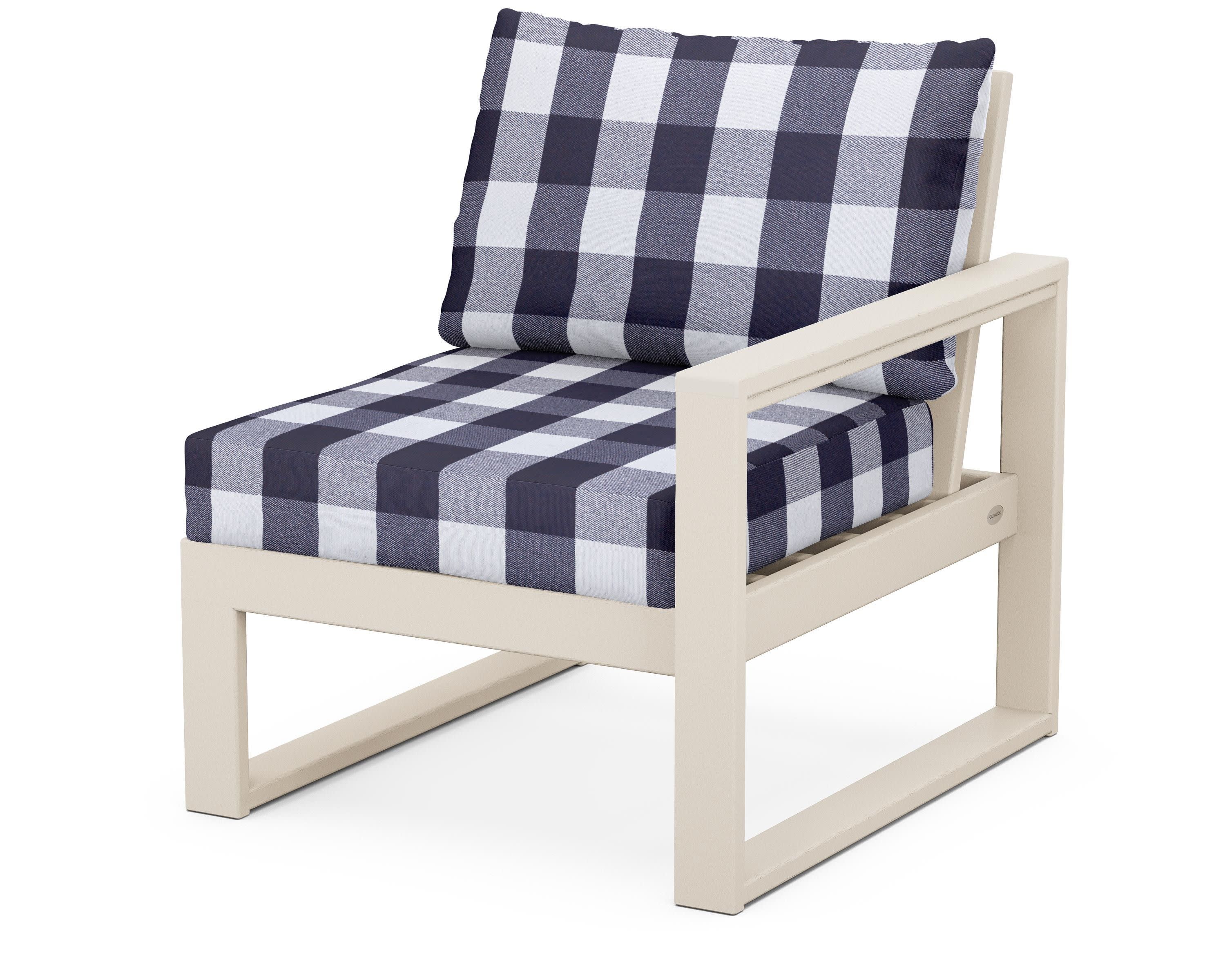 EDGE Modular Right Arm Chair in Sand / Buffalo Plaid Navy