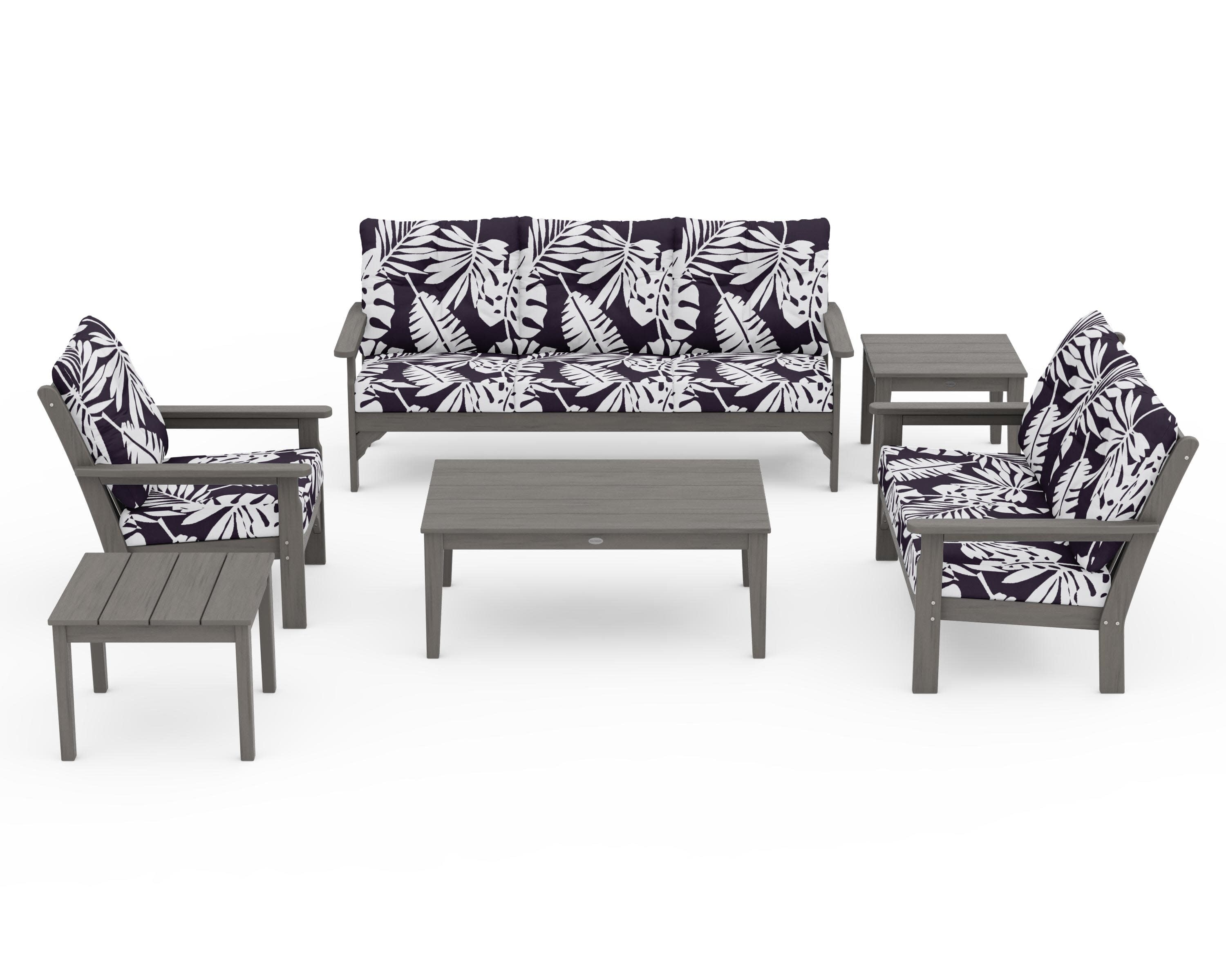 Vineyard 6-Piece Deep Seating Set in Driftwood / Leaf Navy