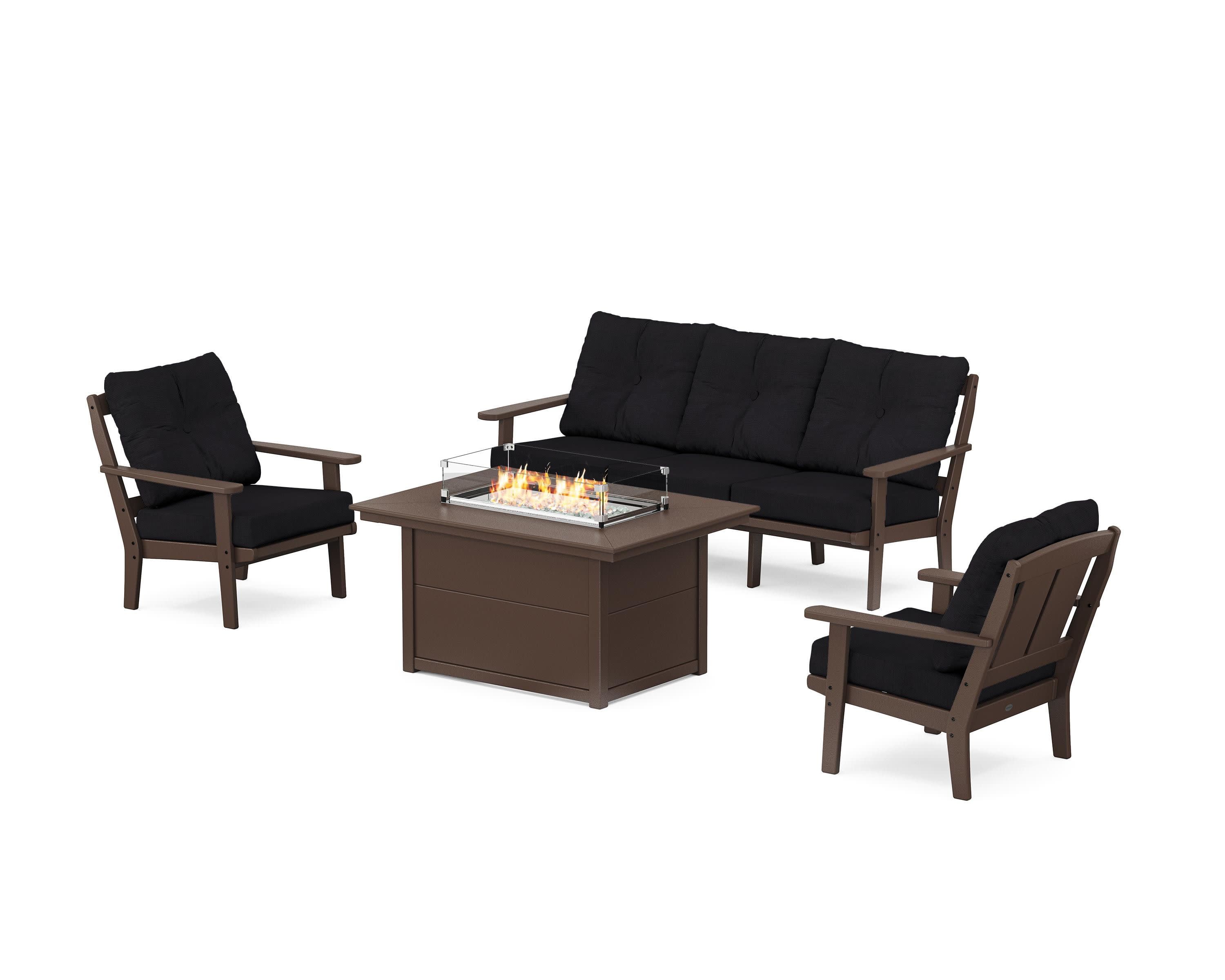 Mission Deep Seating Fire Pit Table Set in Mahogany / Midnight Linen