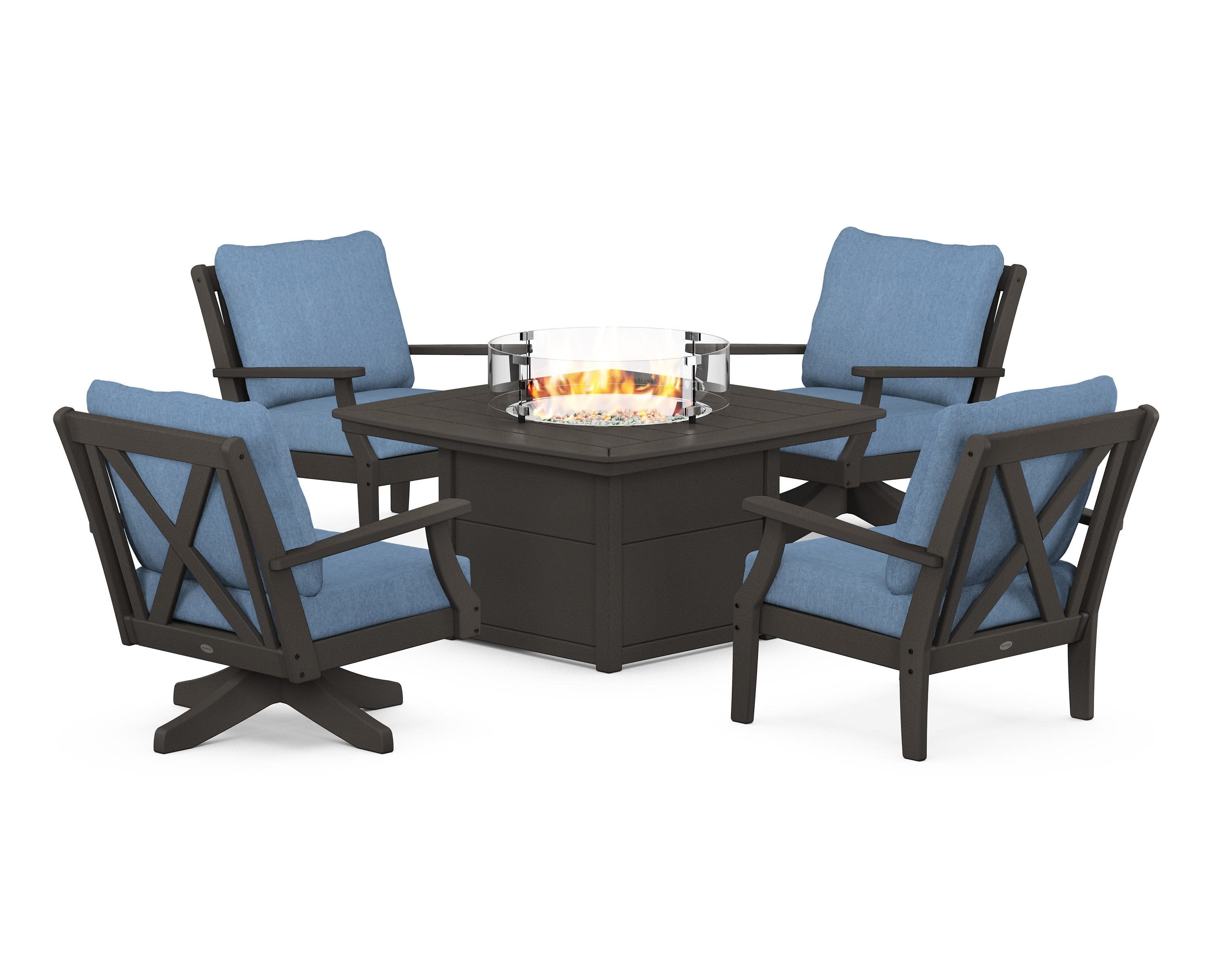 Braxton 5-Piece Deep Seating Set with Fire Table in Vintage Coffee / Sky Blue