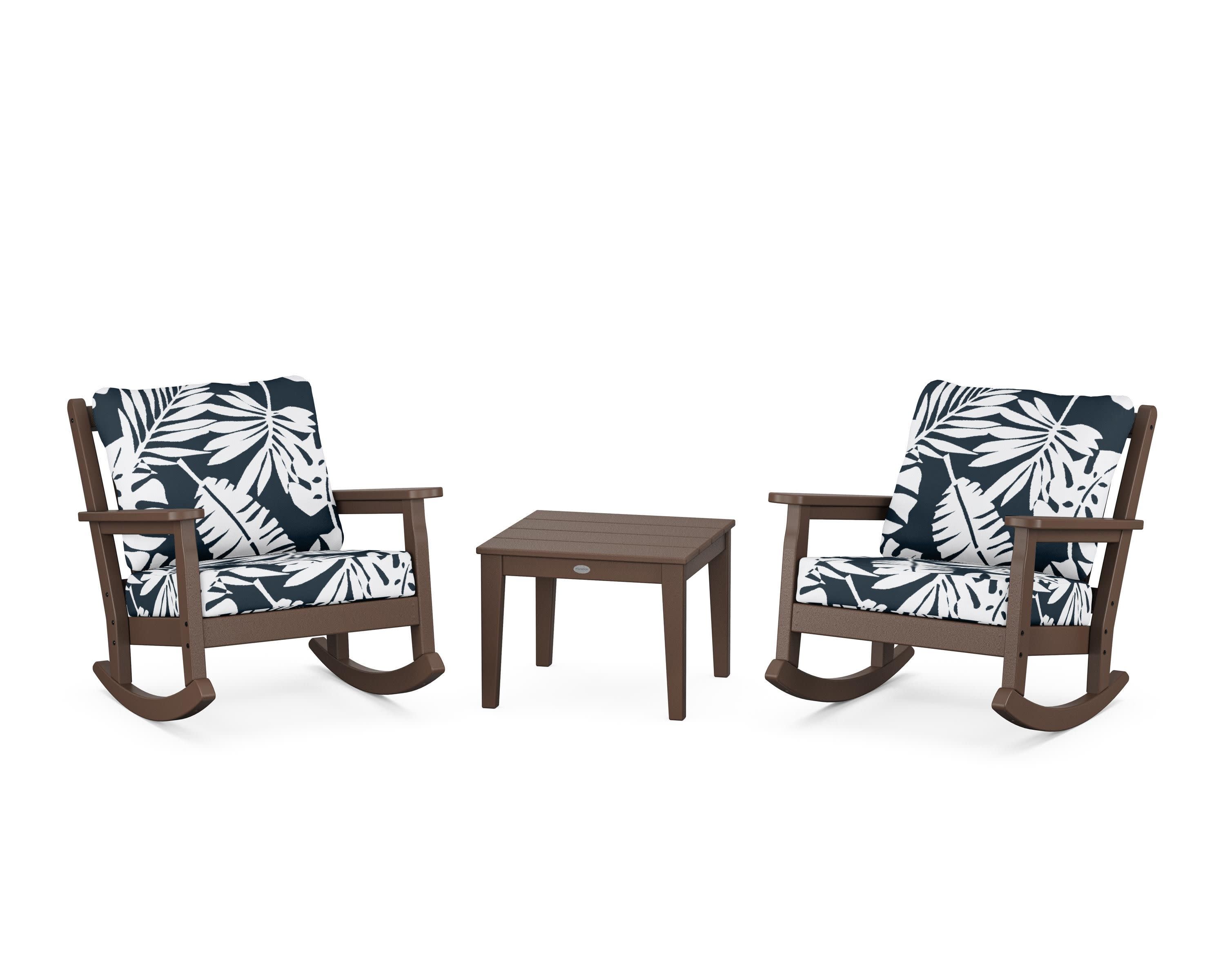 Chippendale 3-Piece Deep Seating Rocker Set in Mahogany / Leaf Marine Indigo