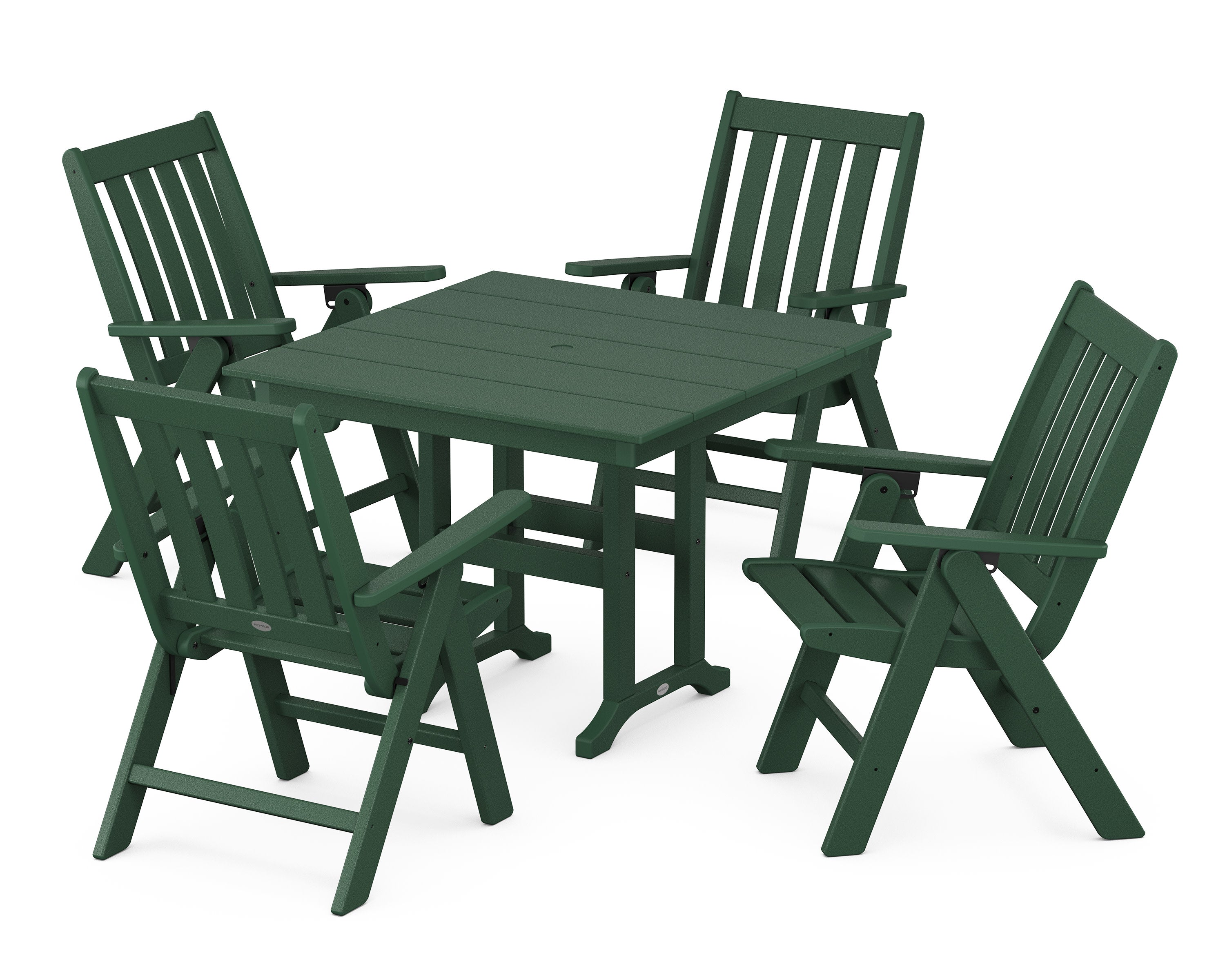 Vineyard Folding Chair 5-Piece Farmhouse Dining Set in Green