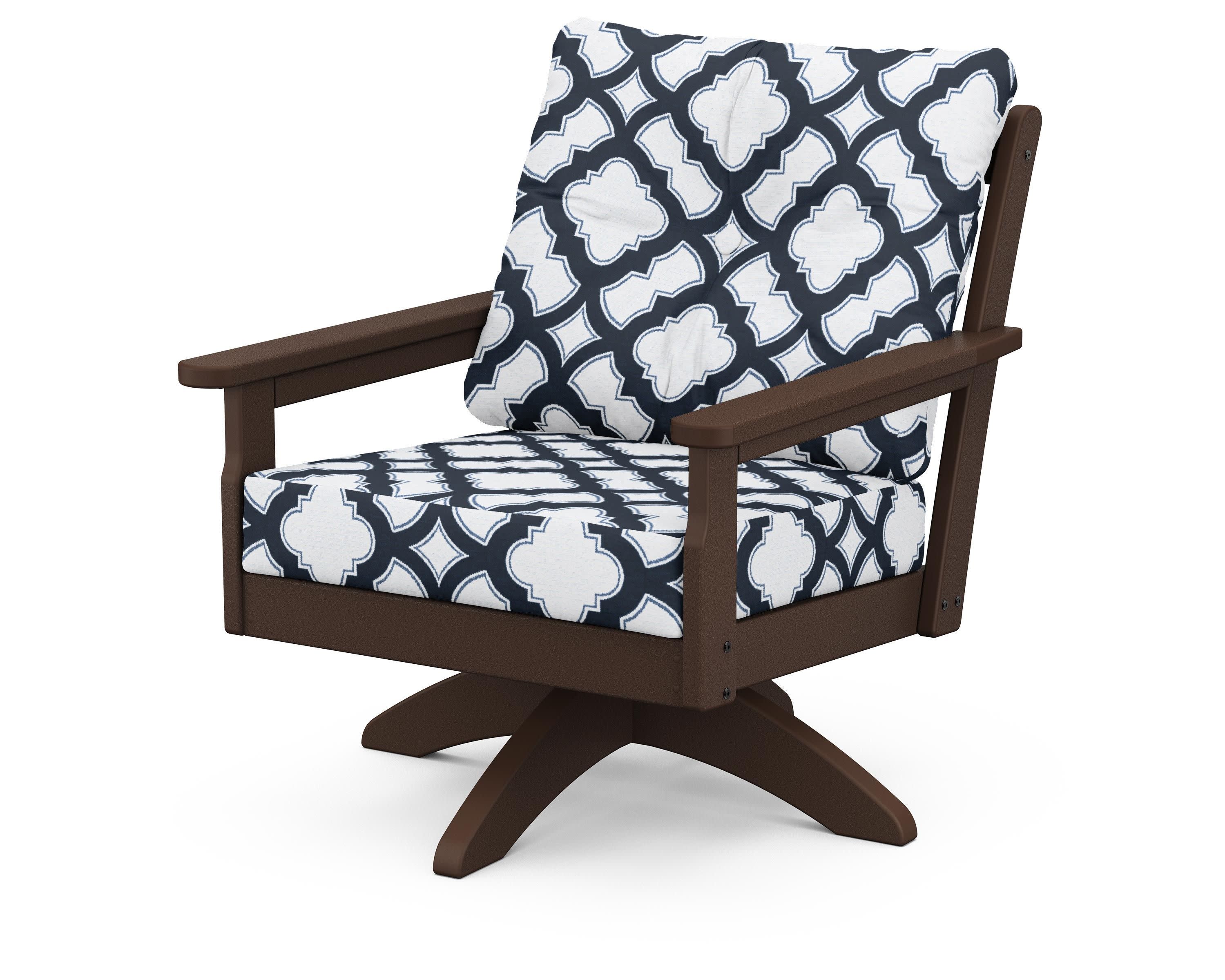 Vineyard Deep Seating Swivel Chair in Mahogany / Trellis Marine Indigo