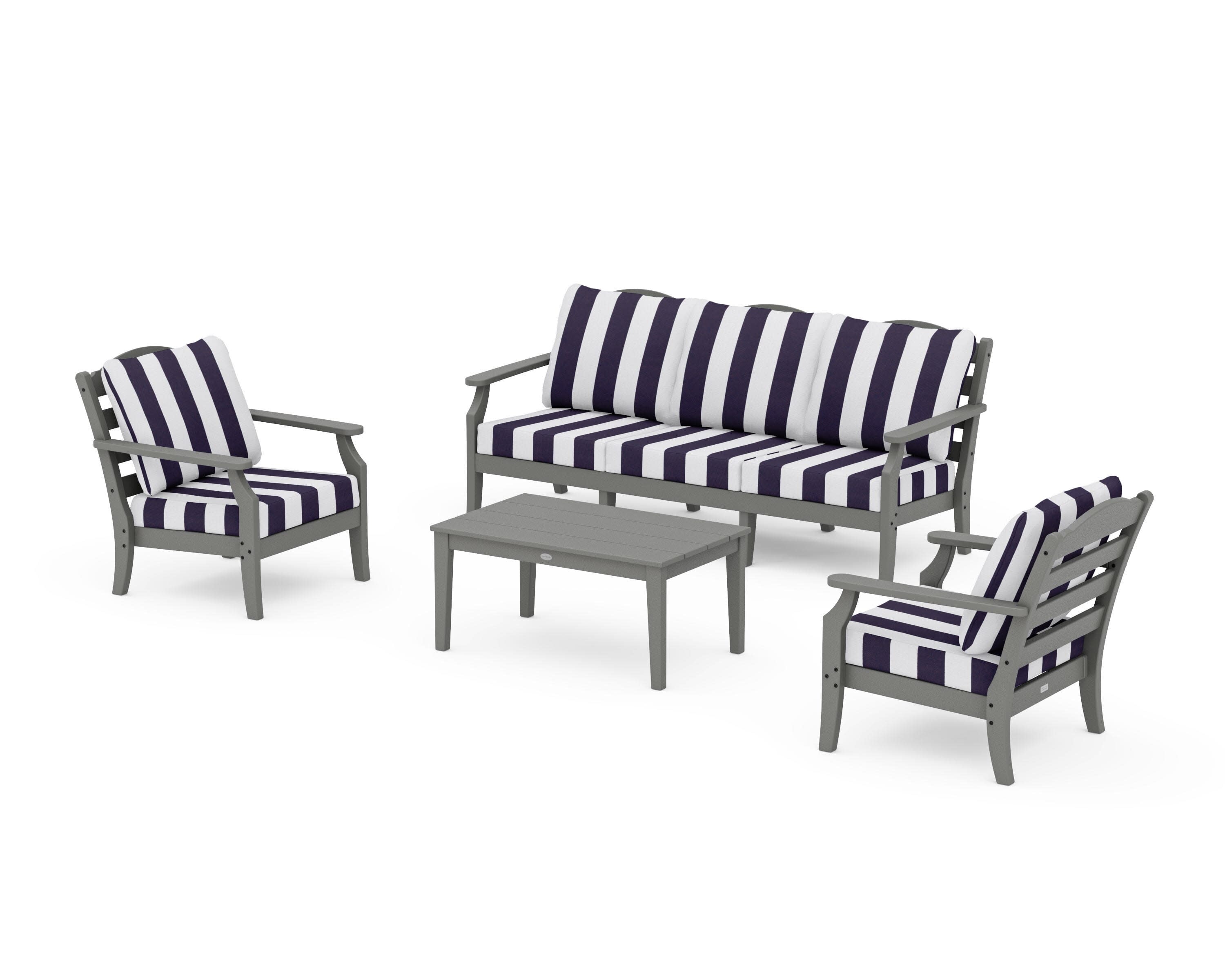 Savannah 4-Piece Deep Seating Set with Sofa in Slate Grey / Cabana Stripe Navy