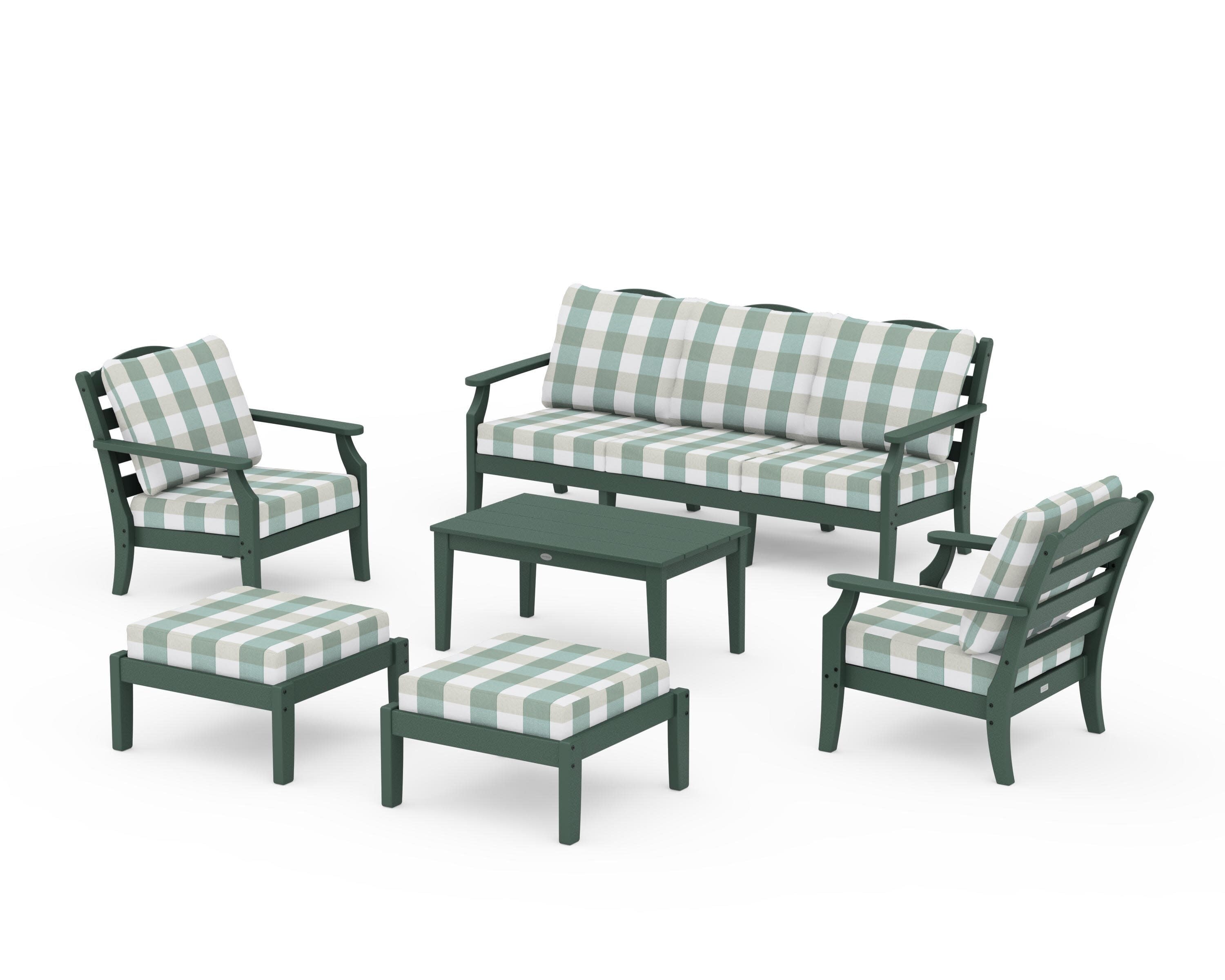 Savannah 6-Piece Lounge Sofa Set in Green / Buffalo Plaid Glacier Spa