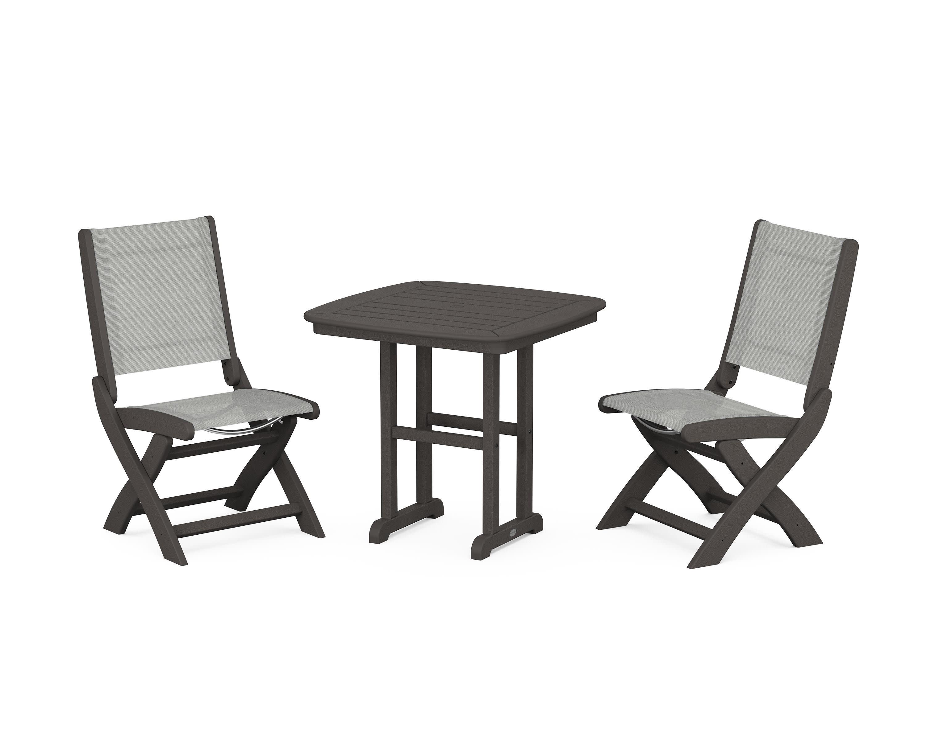 Coastal Folding Side Chair 3-Piece Dining Set in Vintage Coffee / Metallic Sling