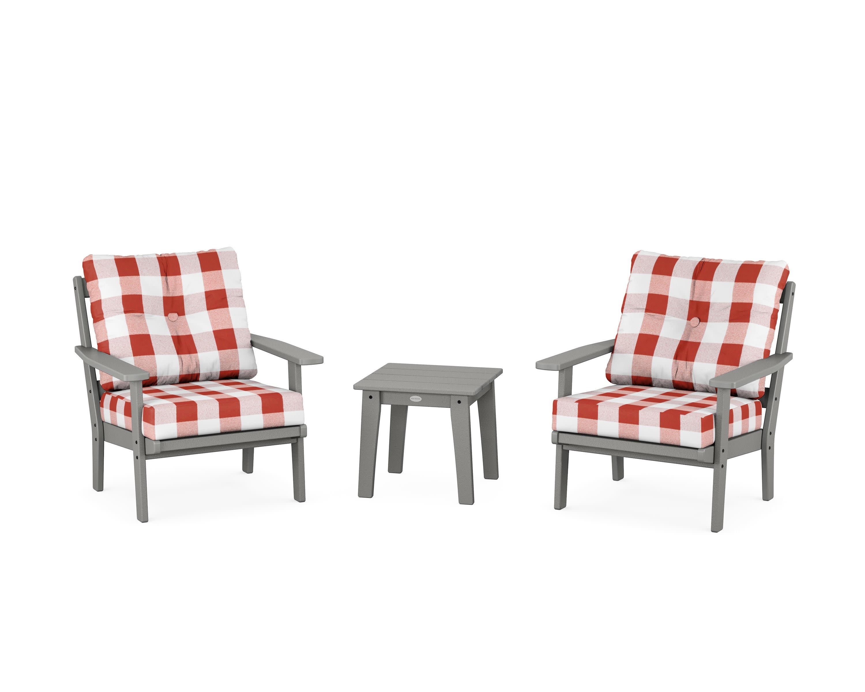 Oxford 3-Piece Deep Seating Set in Slate Grey / Buffalo Plaid Crimson