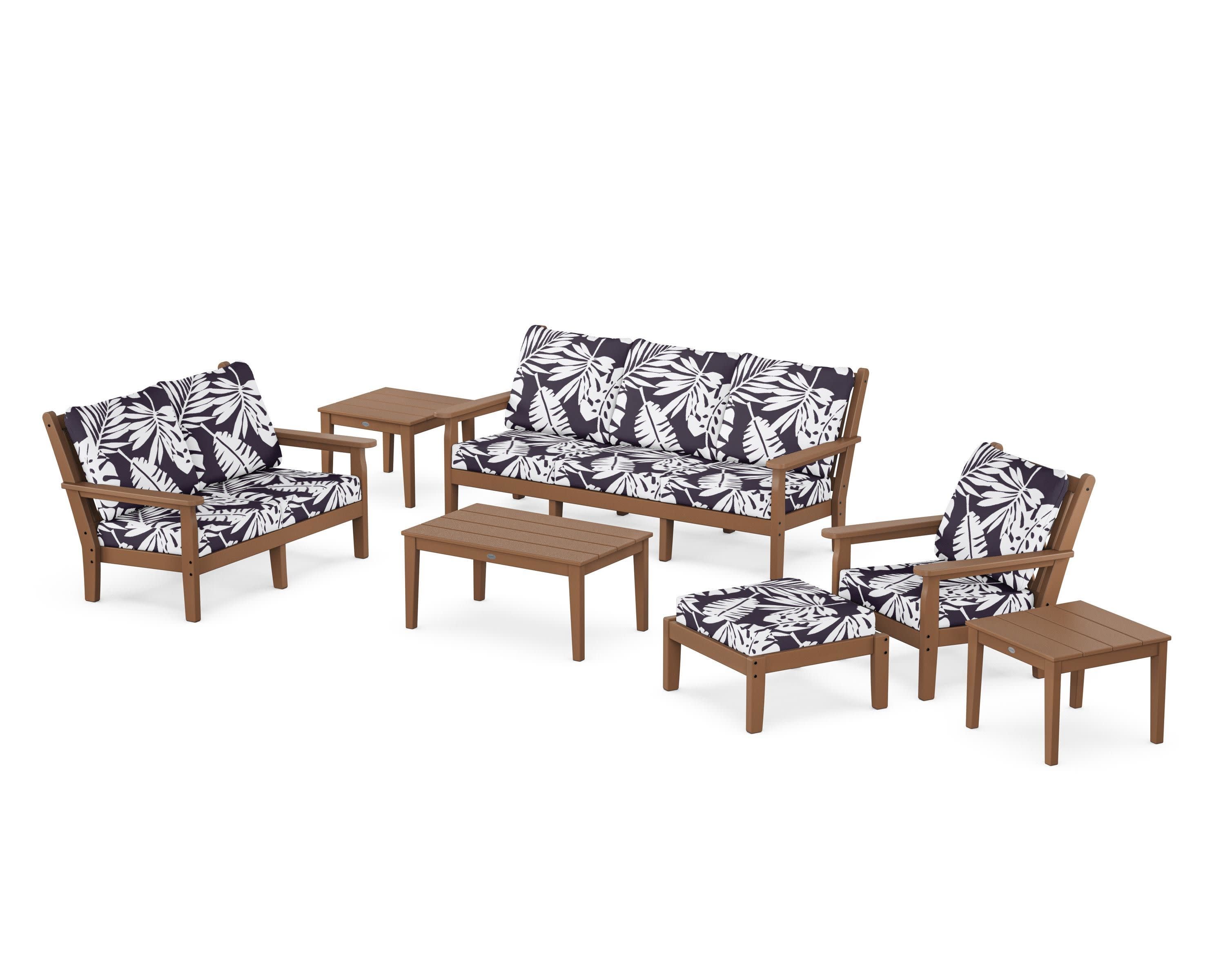 Chippendale 7-Piece Deep Seating Set in Teak / Leaf Navy
