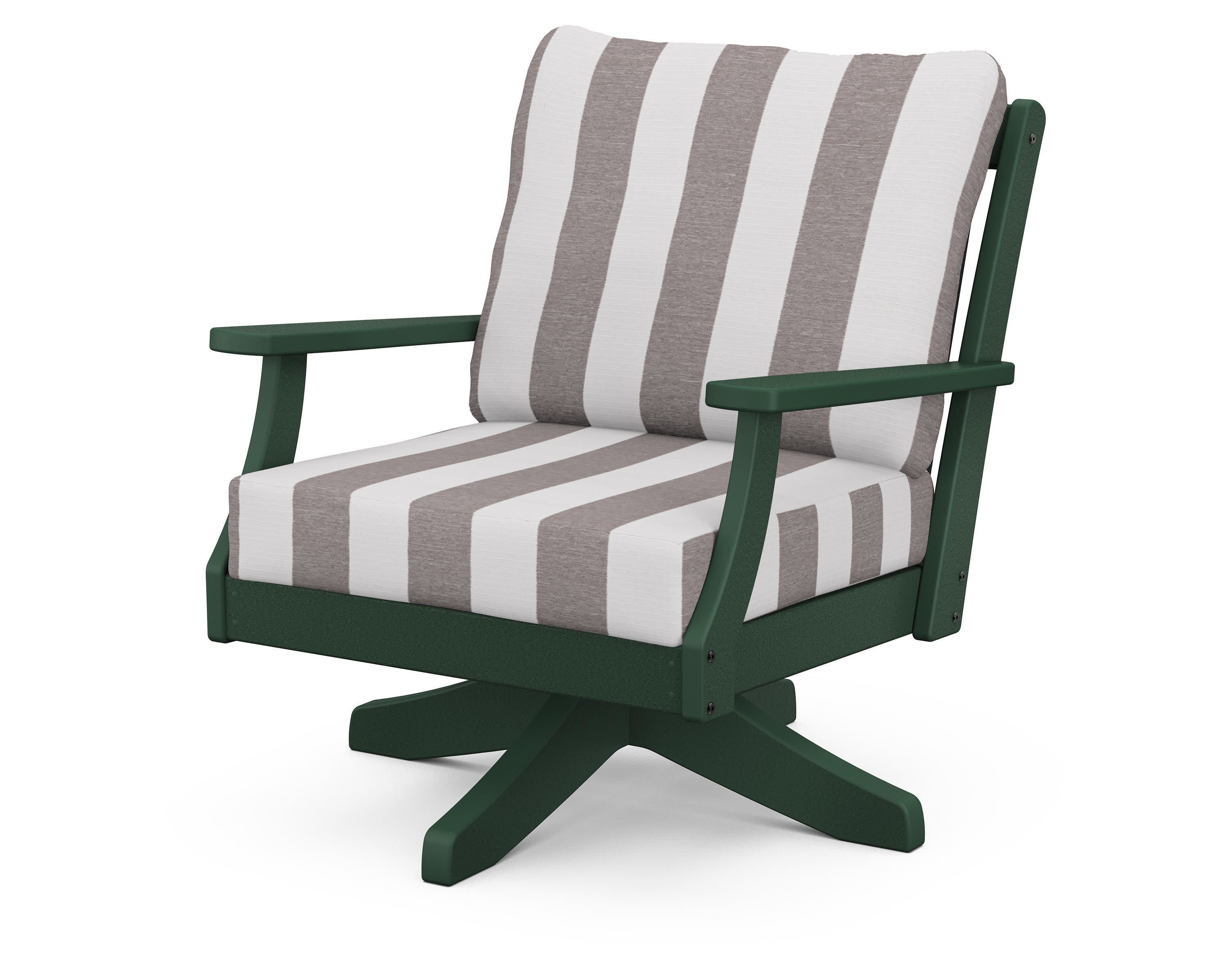 Braxton Deep Seating Swivel Chair in Green / Cabana Stripe Grey Mist